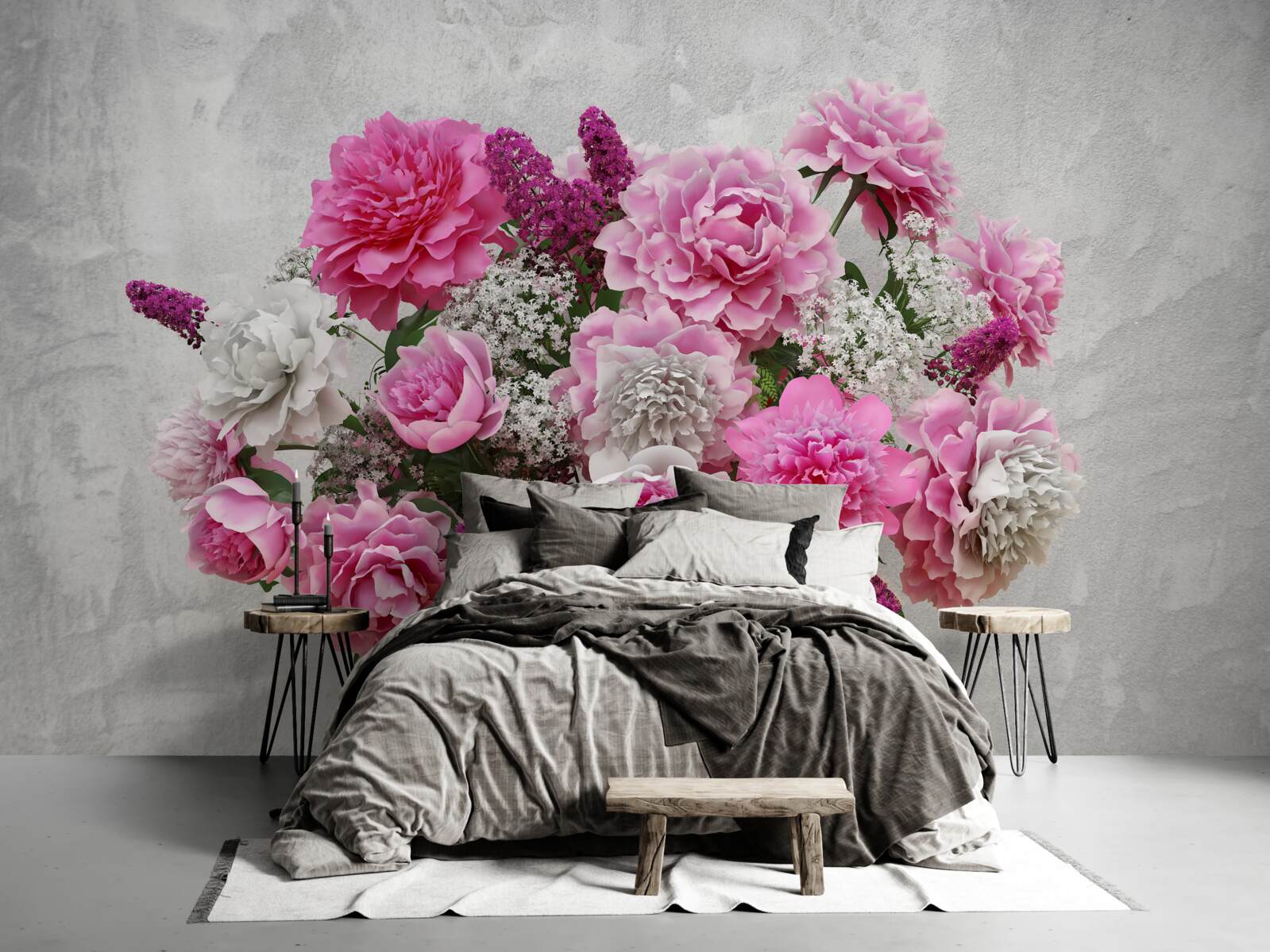 Fototapet compoziție de margarete albe și flori de liliac