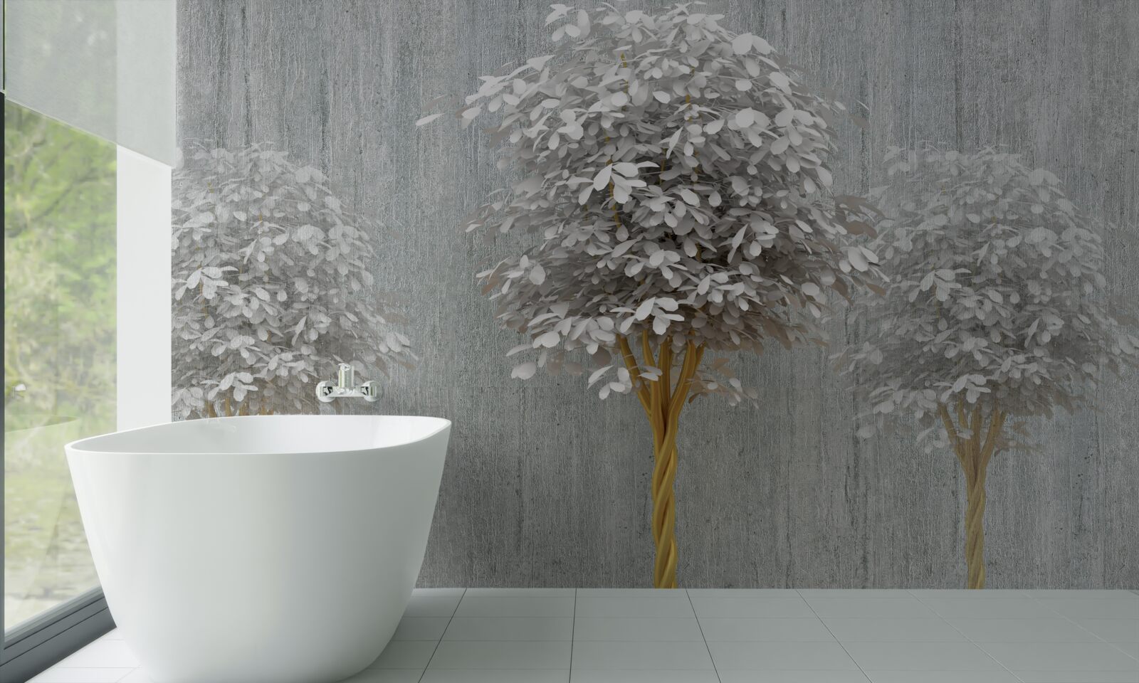 Fototapet copaci înfloriți, de o finețe albă ca zăpada