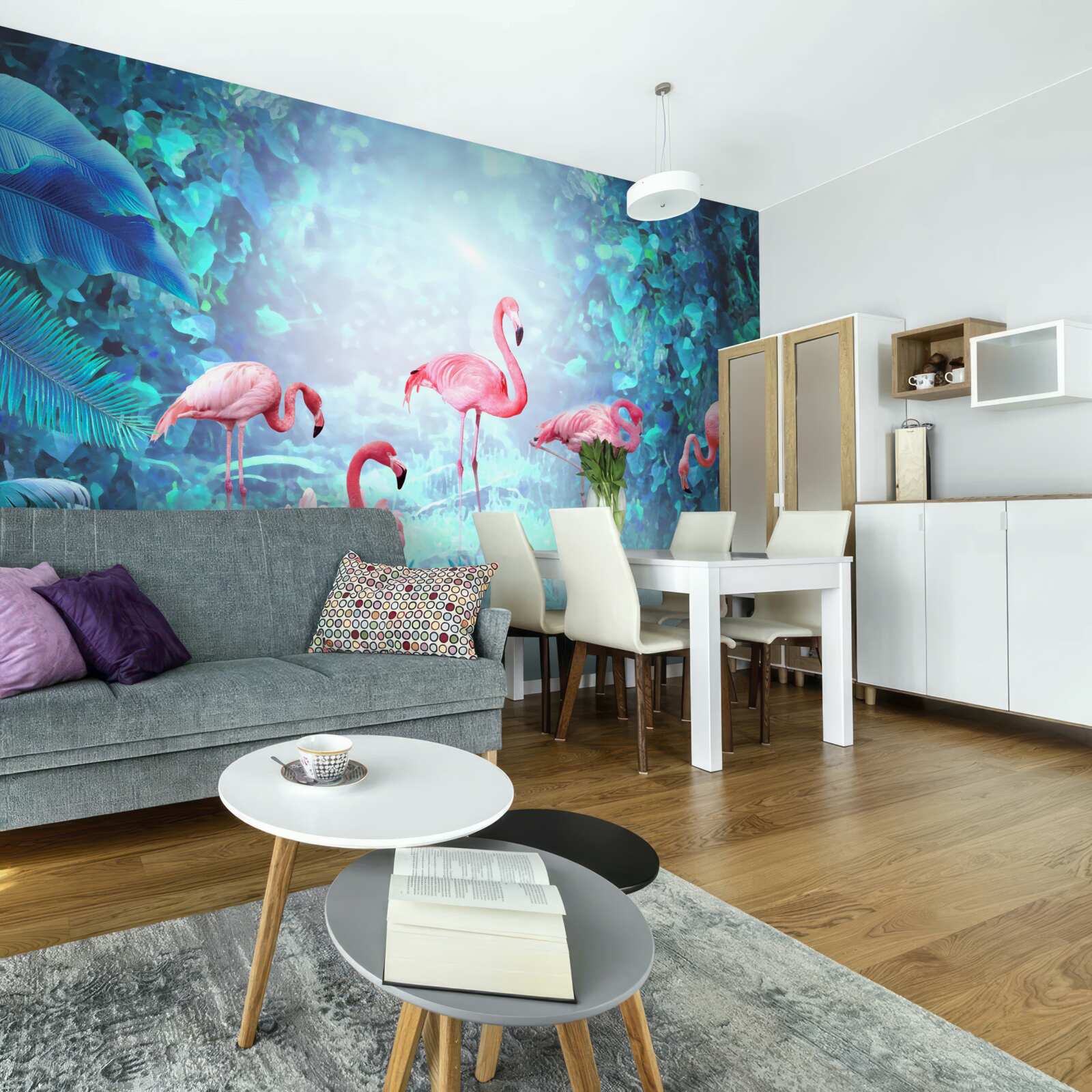 Fototapet flamingo roz în apele nopții