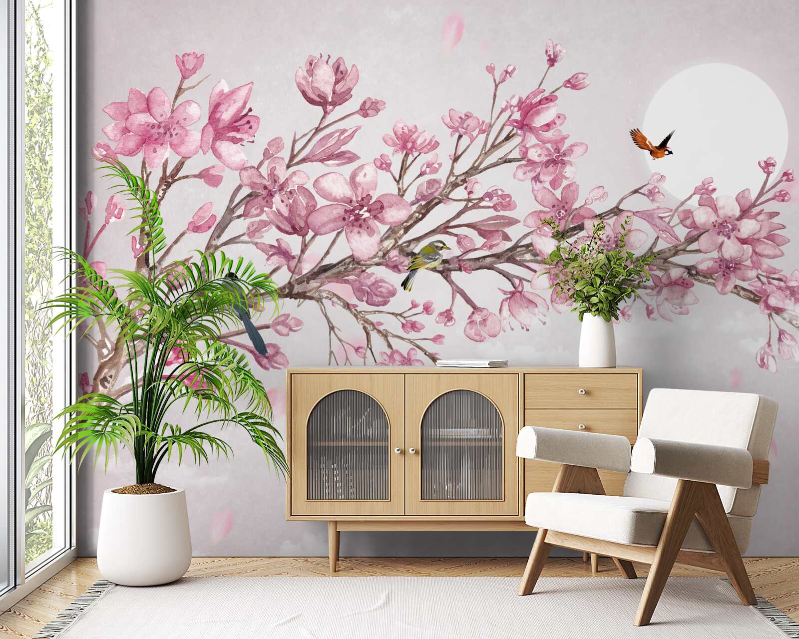 Fototapet uluitoare roz magnolia copac stralucitoare pe o zi însorită