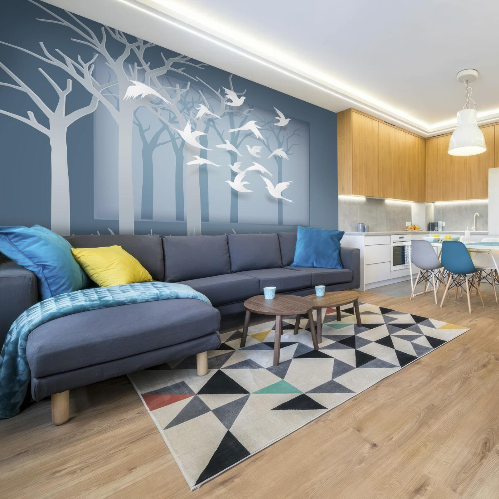 Fototapet un grup de păsări ușoare traversează cerul în timpul nopții scrub