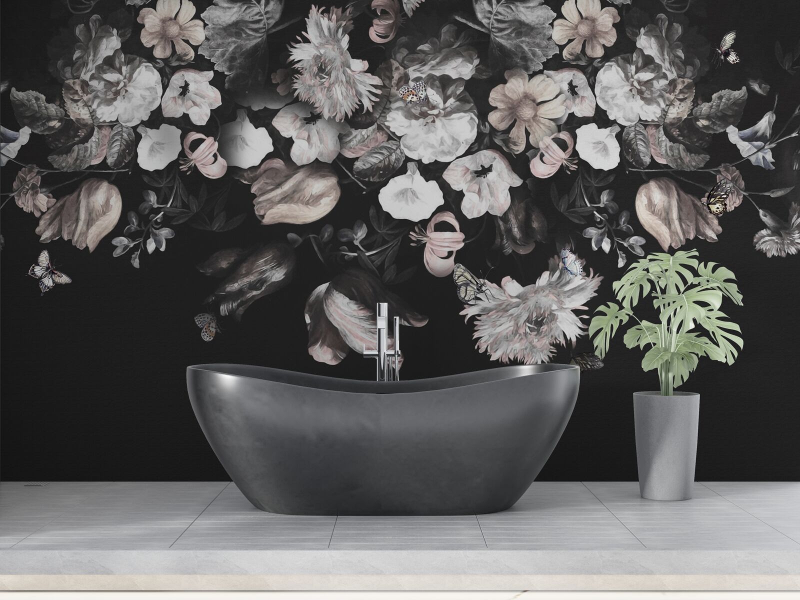 Fototapet muguri de flori albe pe un fundal întunecat