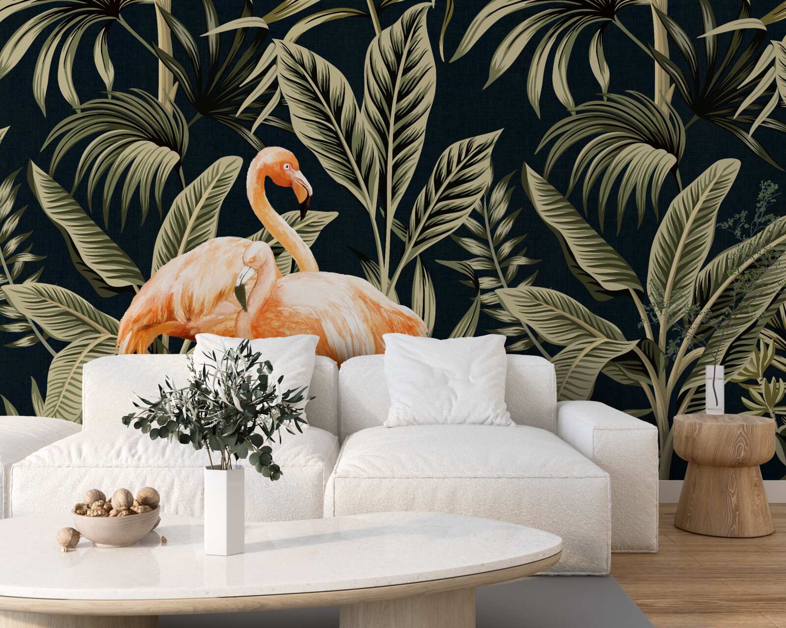 Fototapet flamingo roz fac o plimbare în pădure