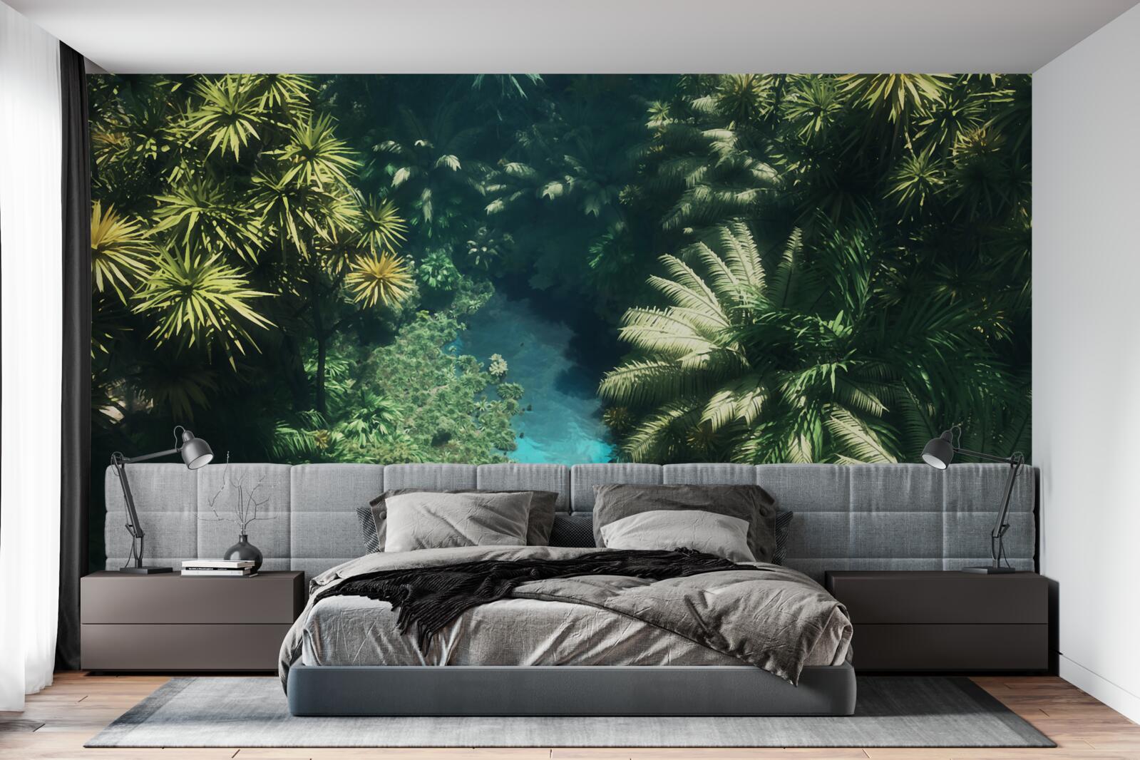 Fototapet cer de noapte cu plante tropicale