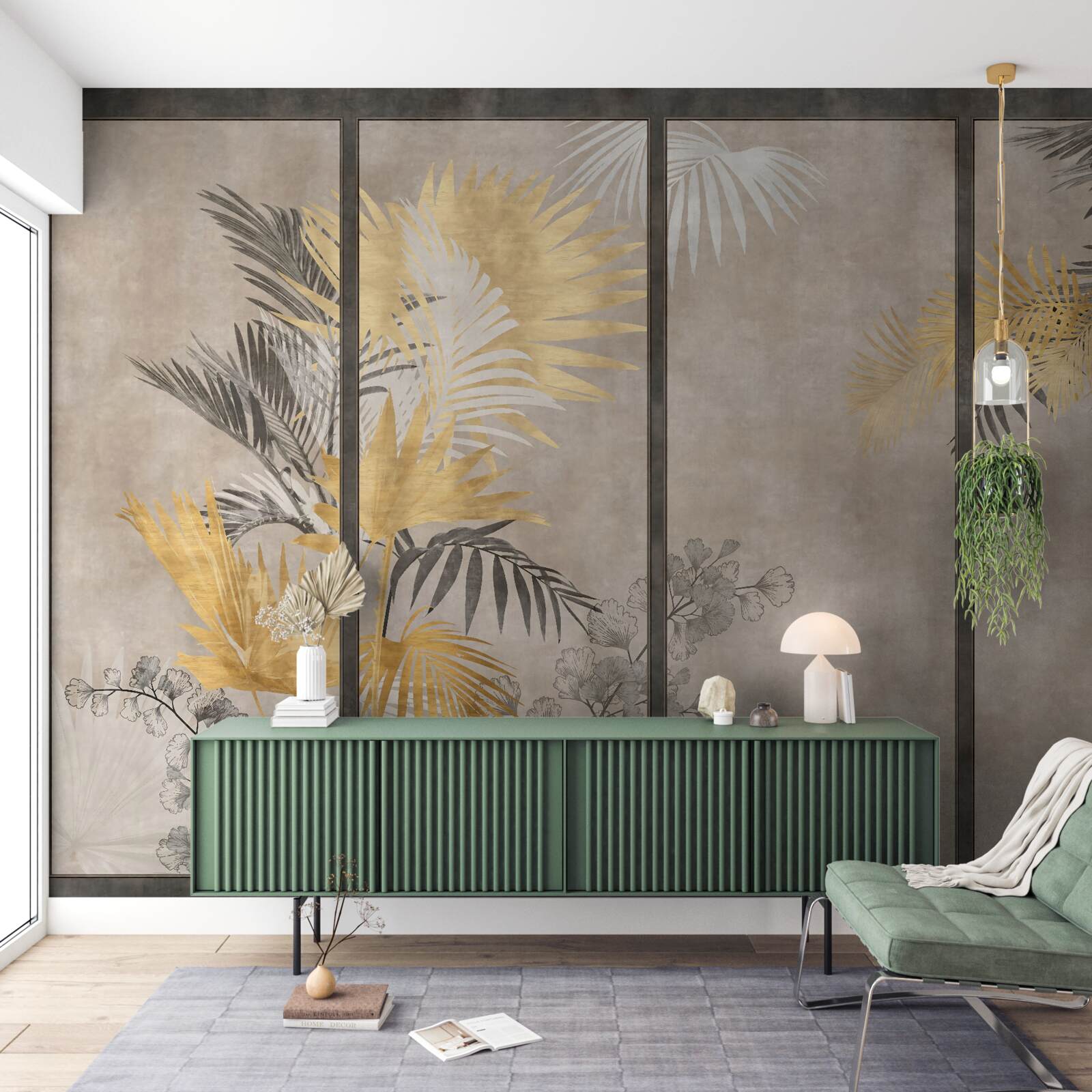 Fototapet reprezentarea abstractă a unei păduri tropicale într-un format modular