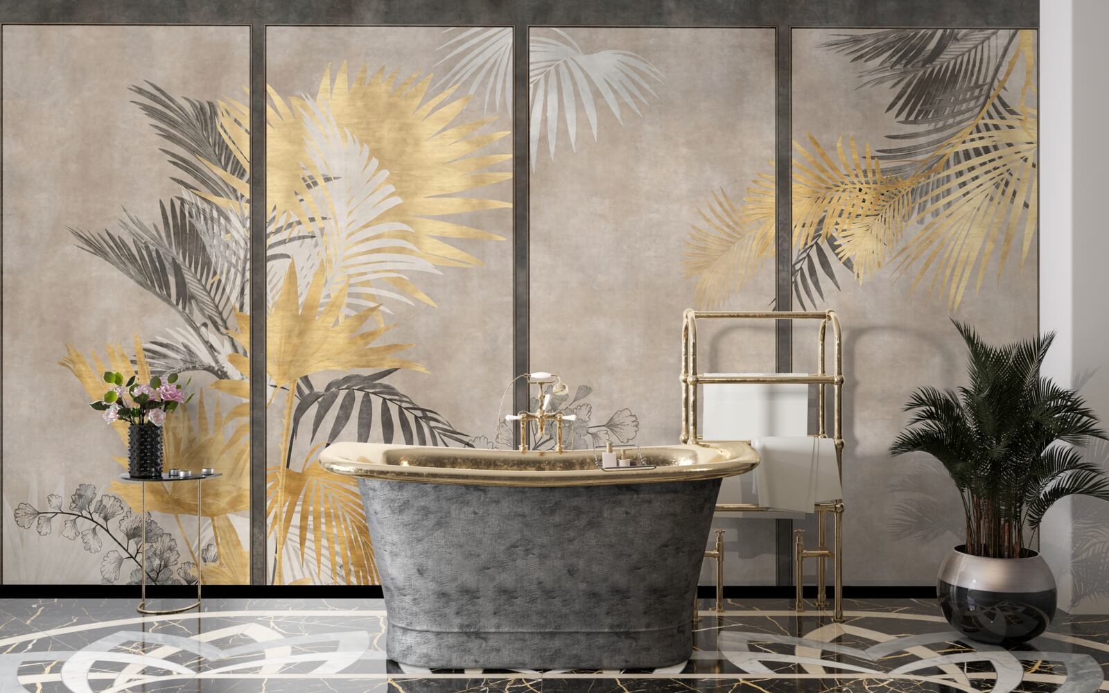 Fototapet reprezentarea abstractă a unei păduri tropicale într-un format modular