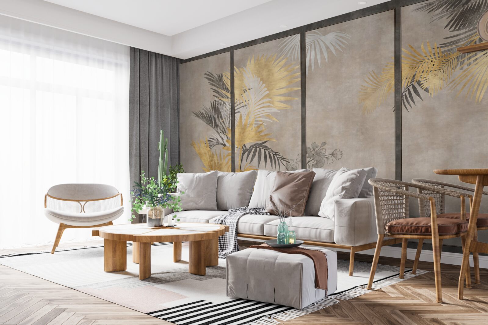 Fototapet reprezentarea abstractă a unei păduri tropicale într-un format modular