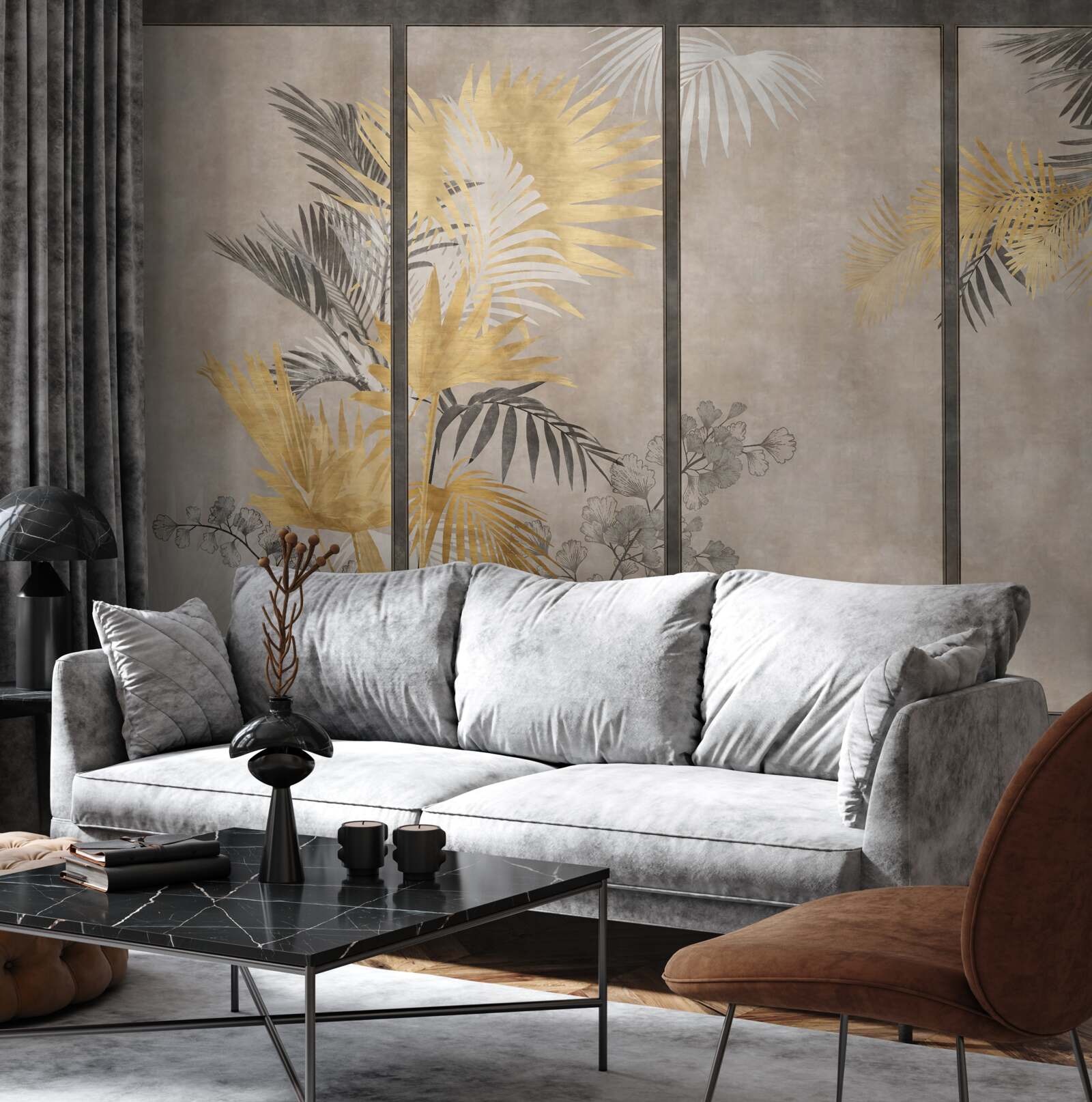 Fototapet reprezentarea abstractă a unei păduri tropicale într-un format modular