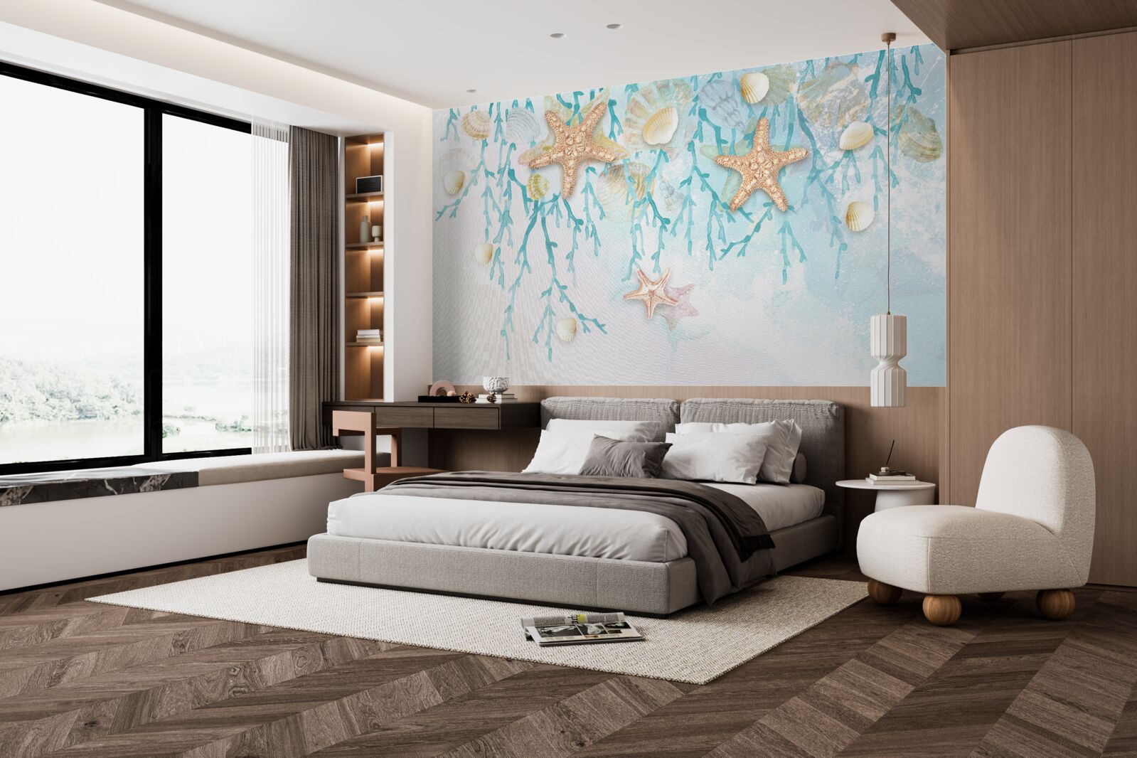 Fototapet cer înstelat și țărm de mare