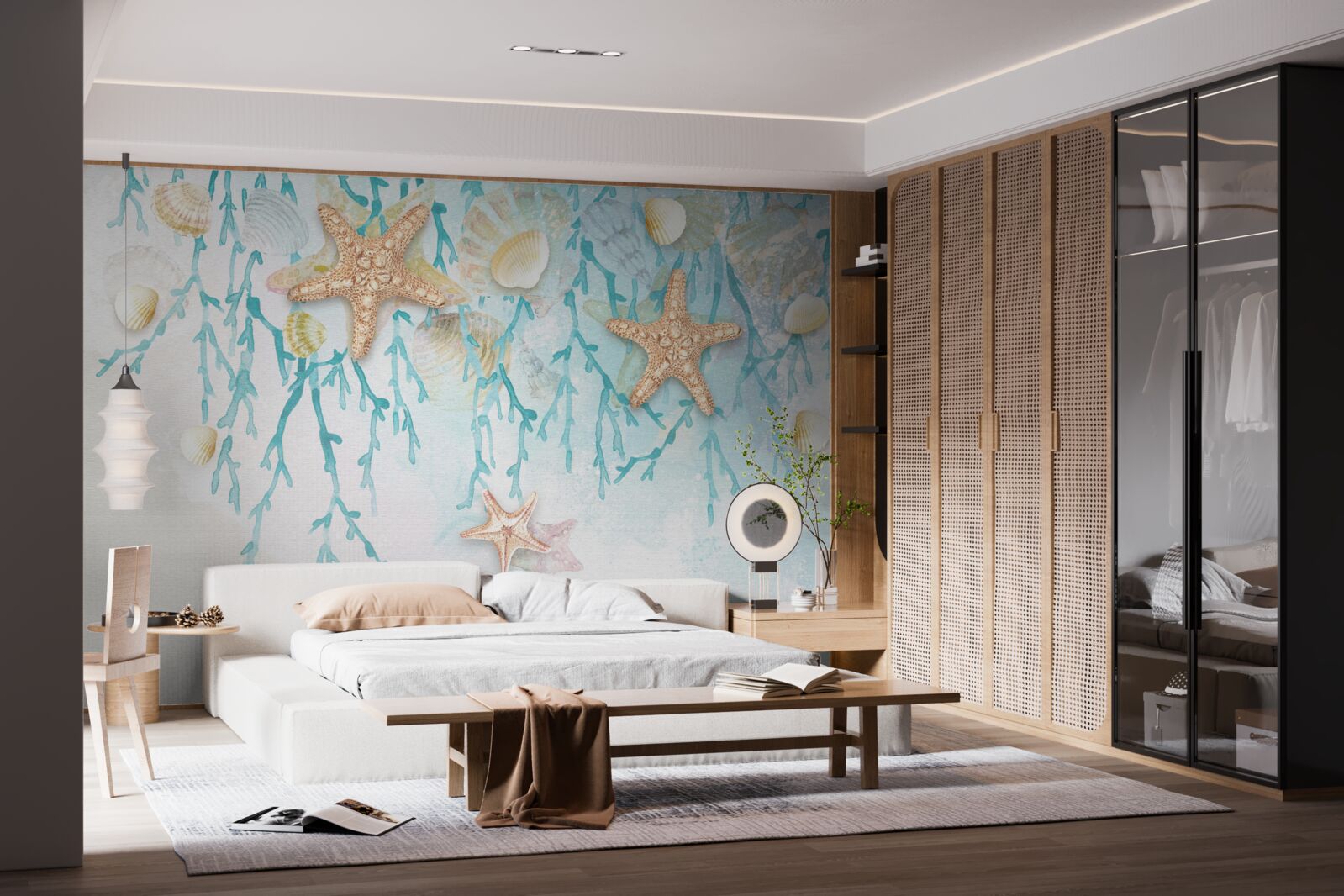 Fototapet cer înstelat și țărm de mare