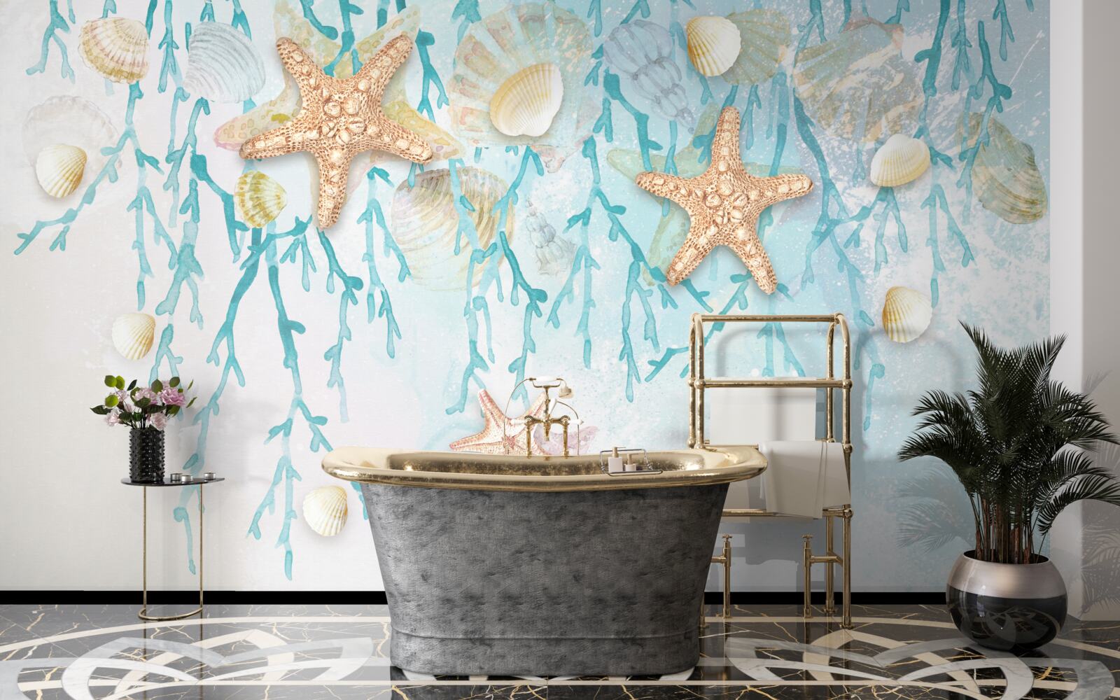 Fototapet cer înstelat și țărm de mare