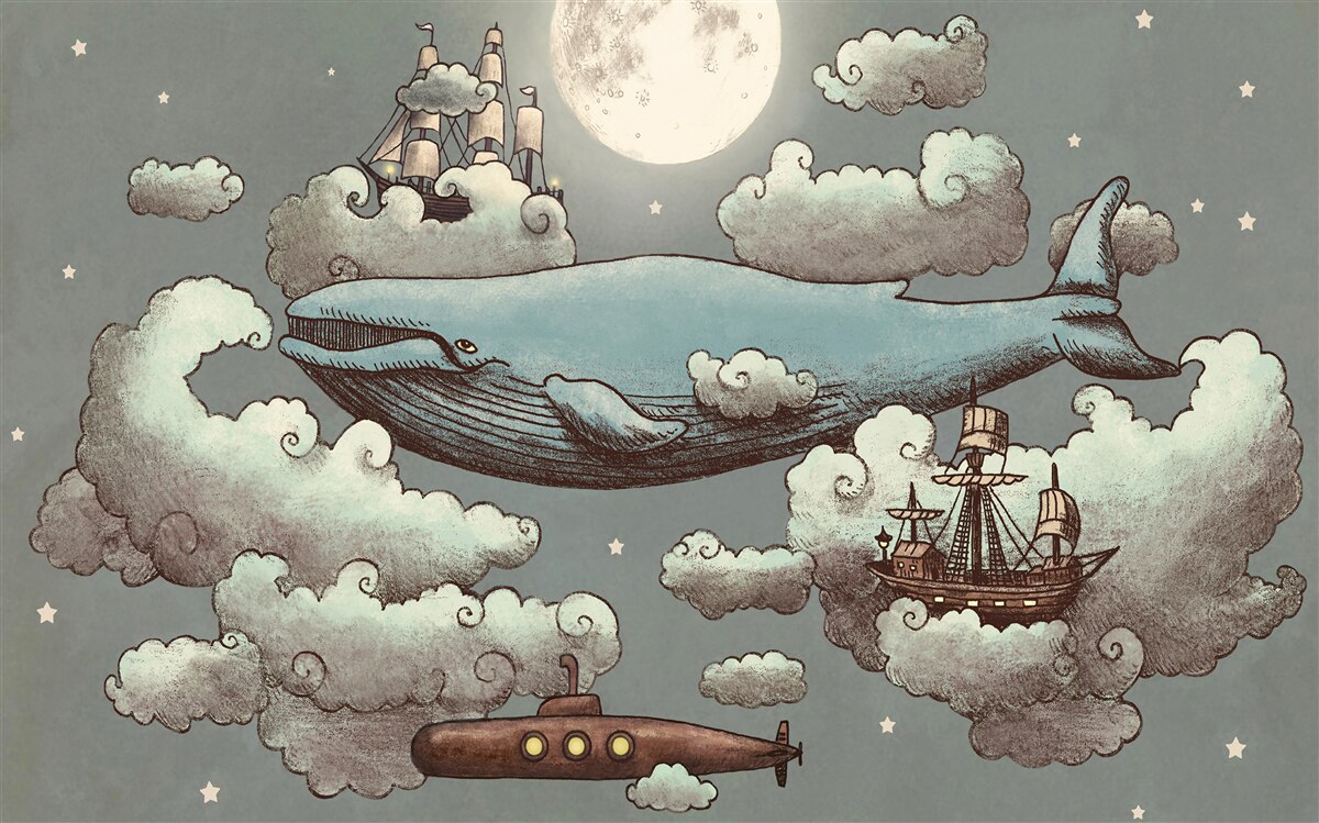 Fototapet balenă de spermă uriașă printre nori