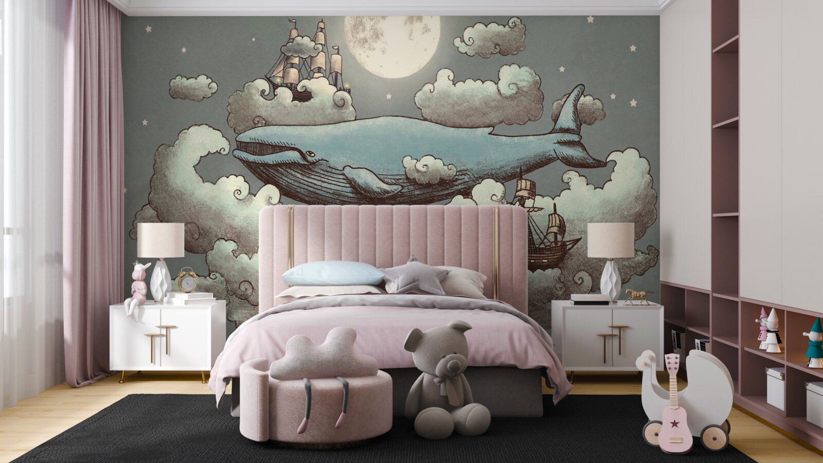 Fototapet balenă de spermă uriașă printre nori