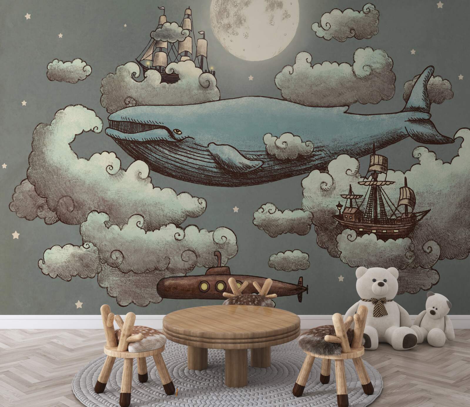 Fototapet balenă de spermă uriașă printre nori