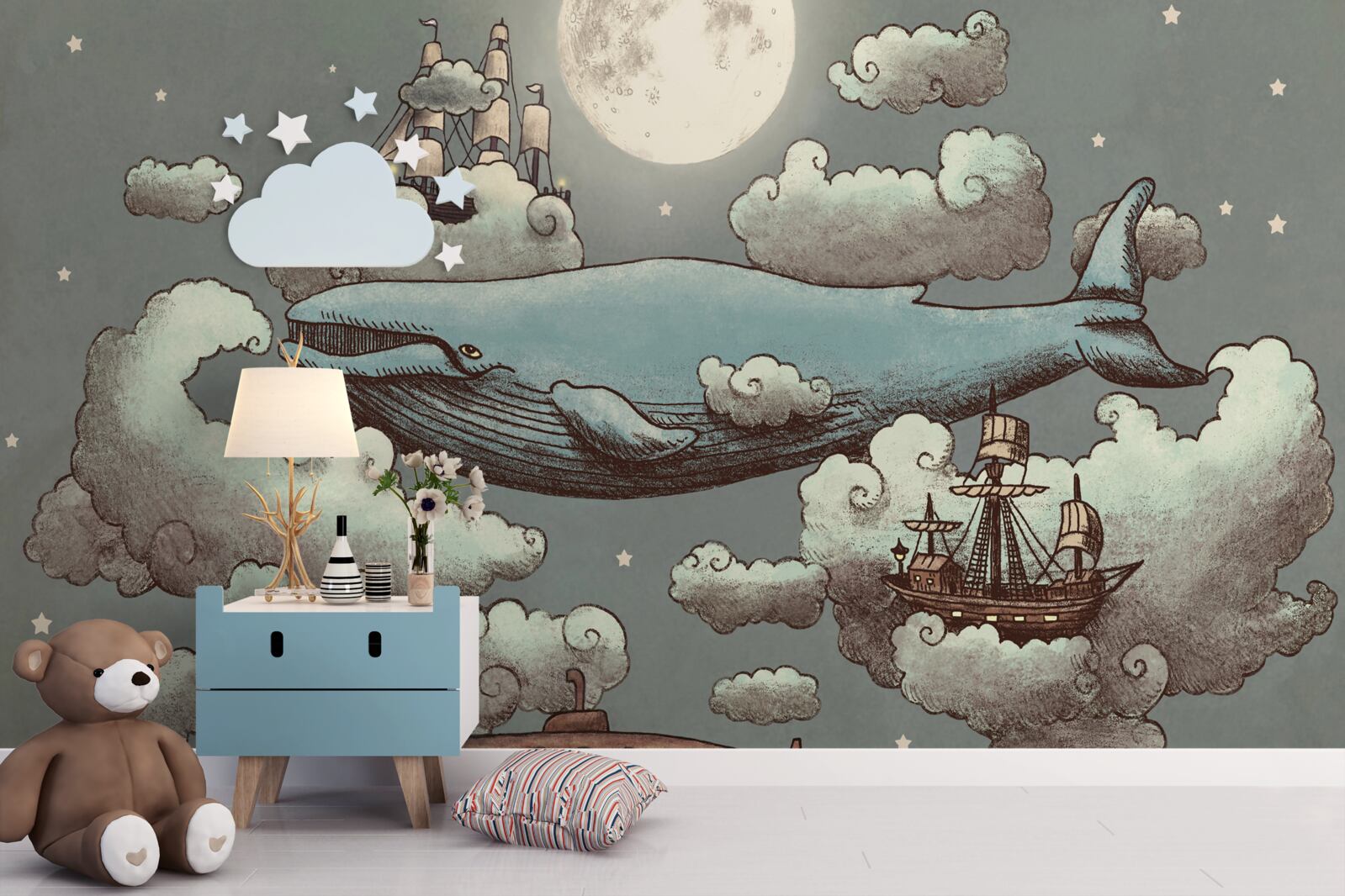 Fototapet balenă de spermă uriașă printre nori