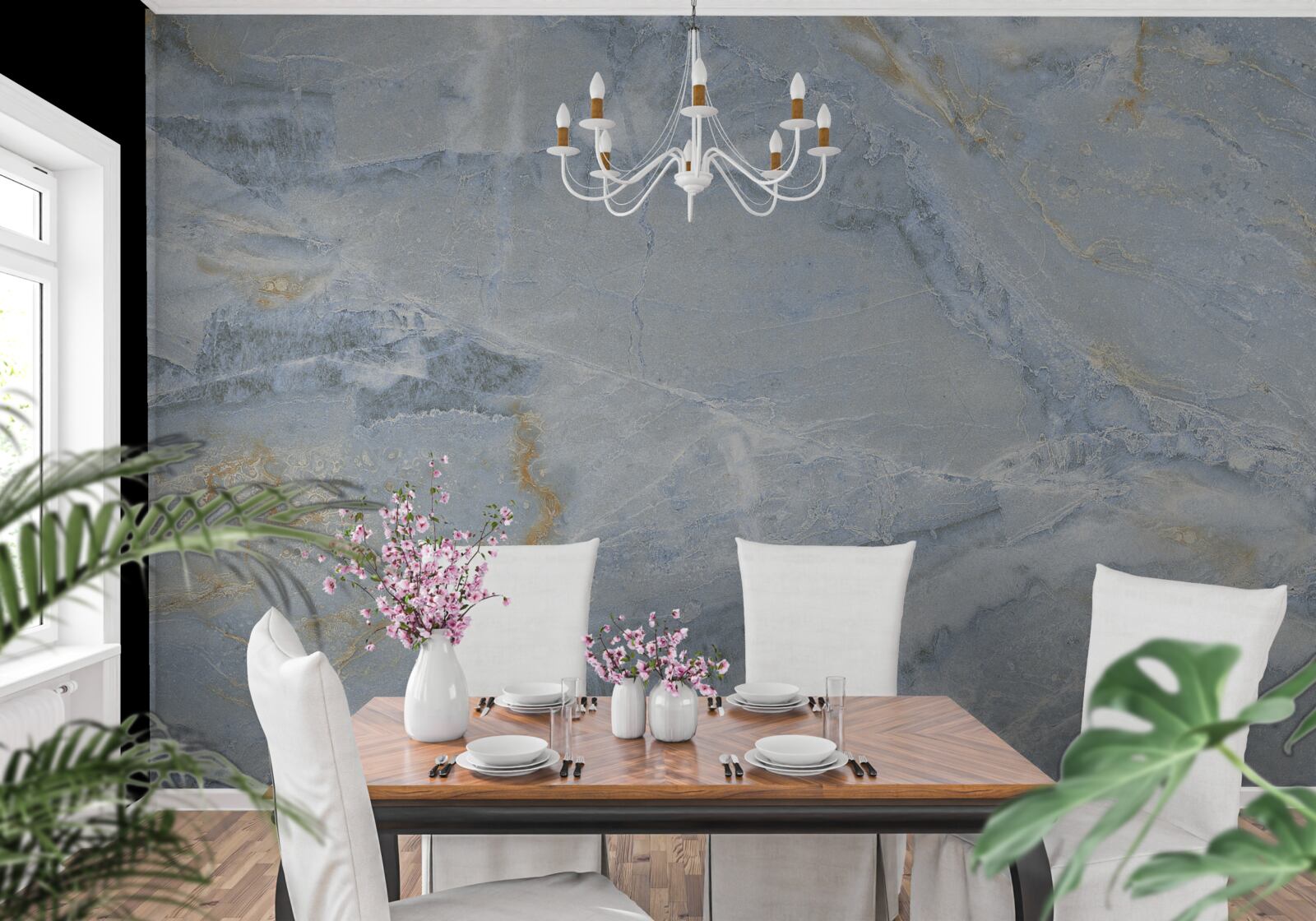 Fototapet valuri gri-negru cu contururi aurii