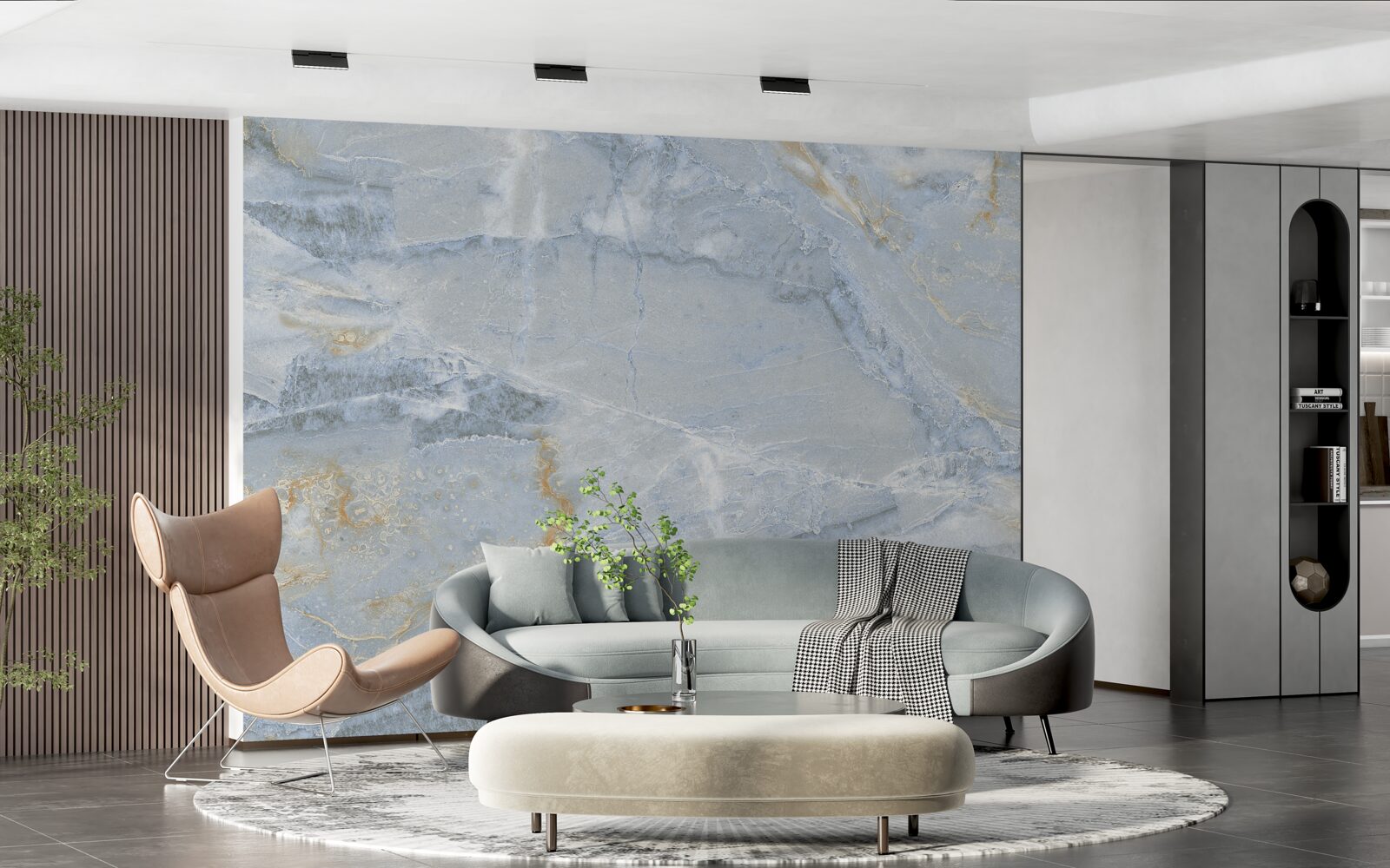 Fototapet valuri gri-negru cu contururi aurii