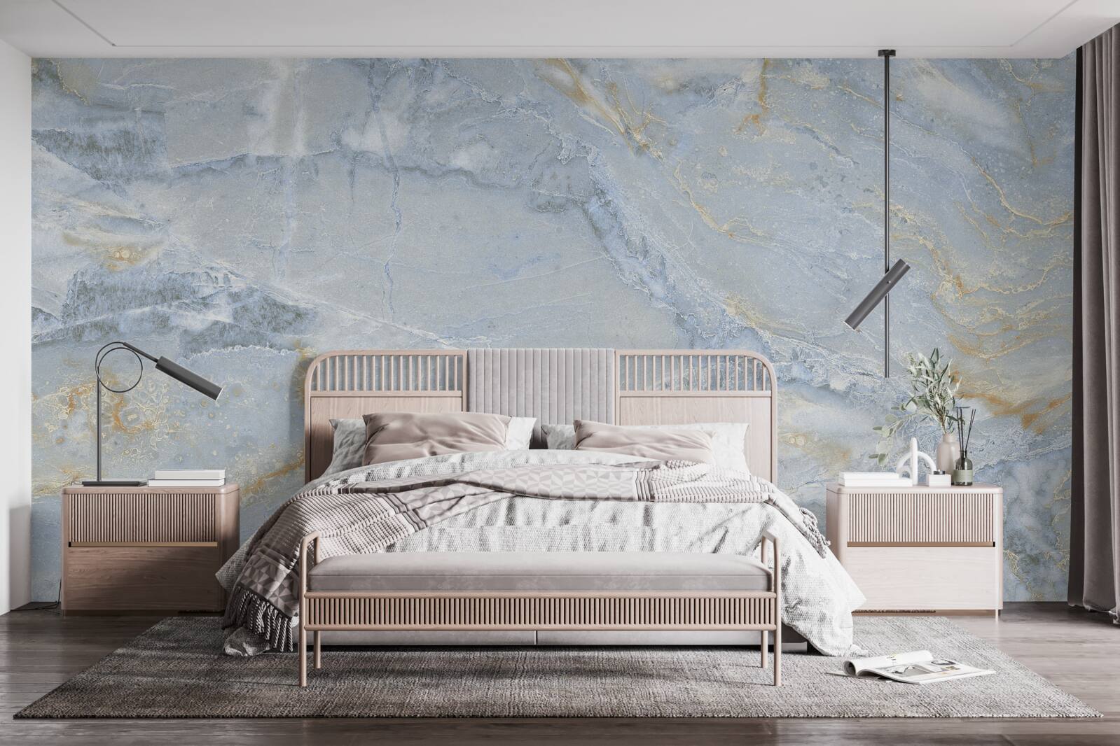 Fototapet valuri gri-negru cu contururi aurii