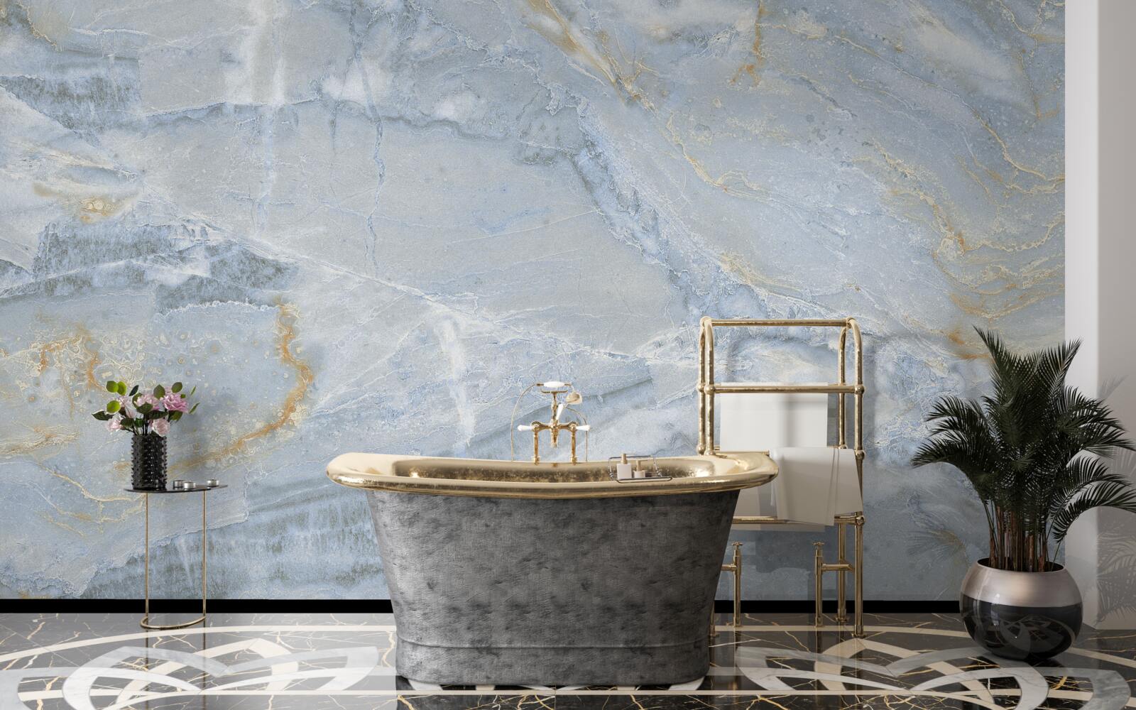 Fototapet valuri gri-negru cu contururi aurii