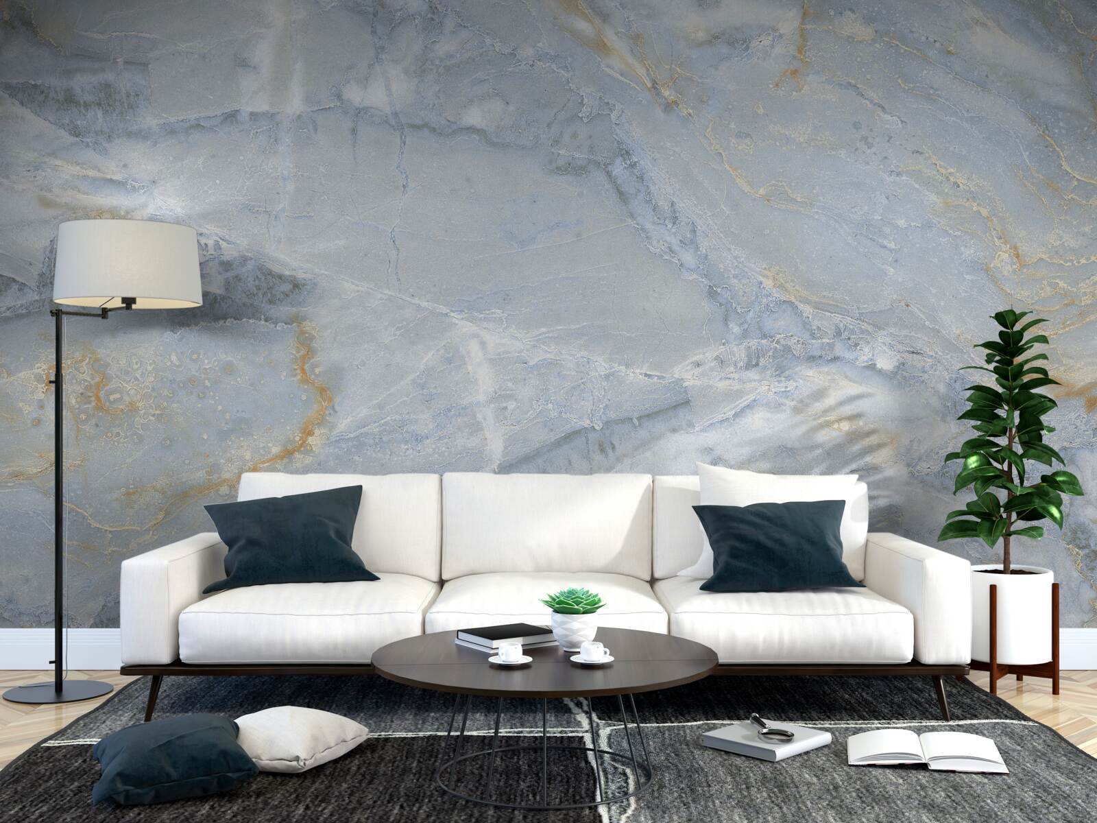 Fototapet valuri gri-negru cu contururi aurii