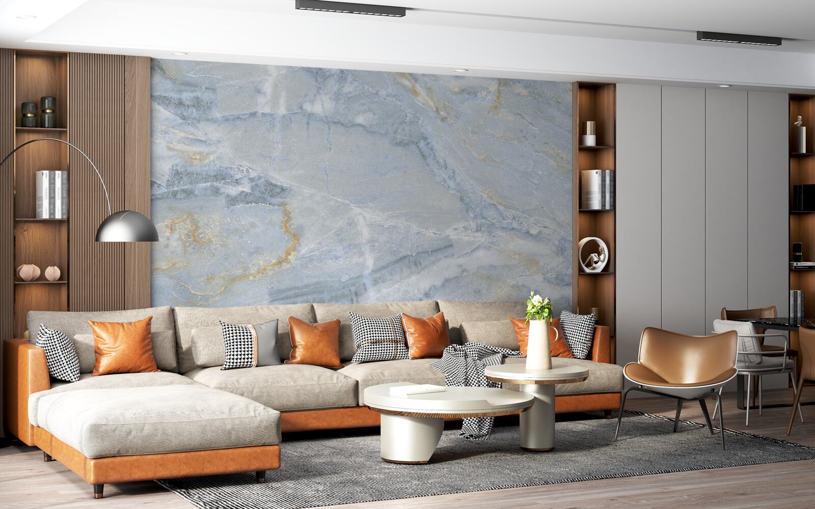 Fototapet valuri gri-negru cu contururi aurii