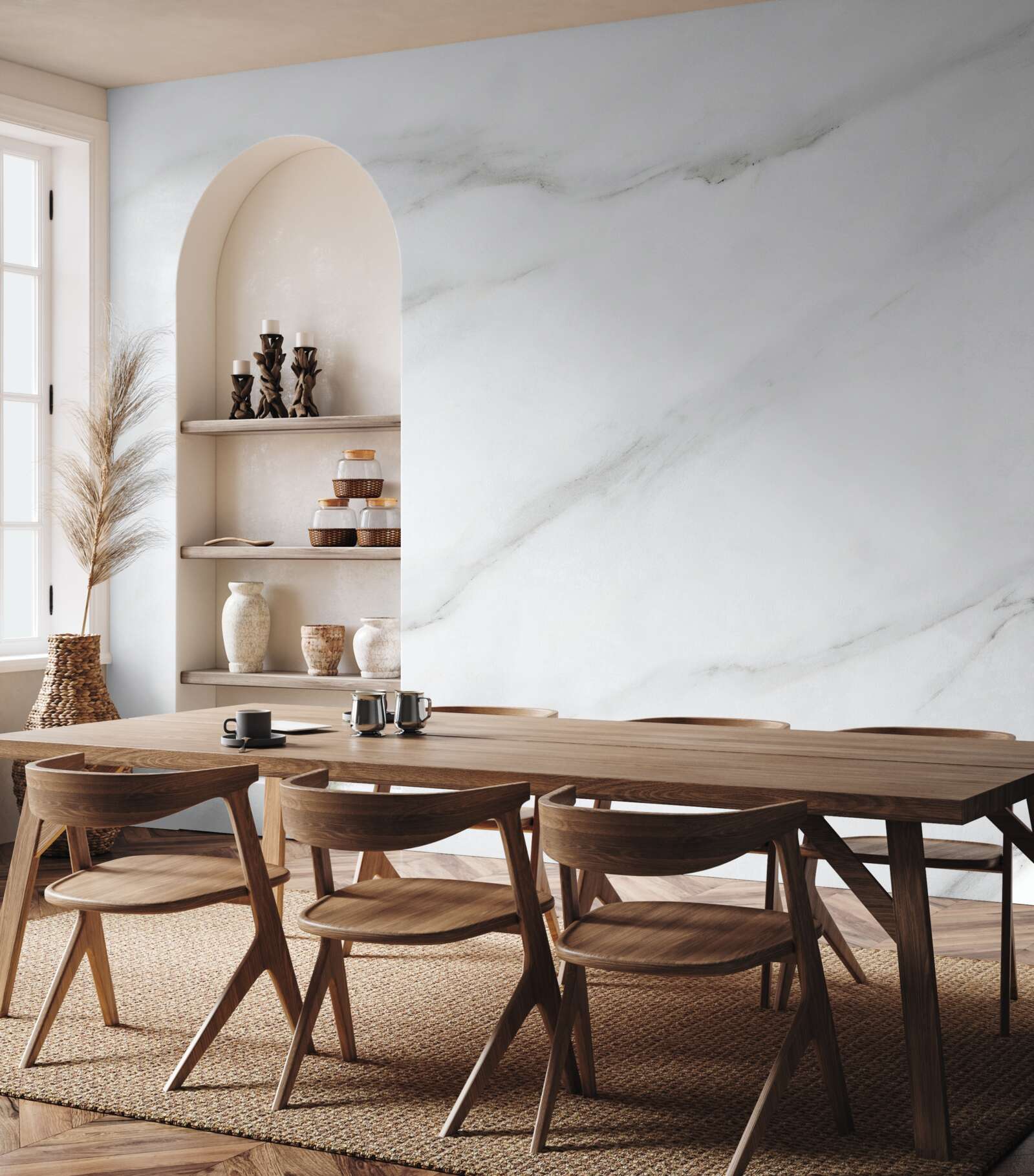 Fototapet Marmură albă ca zăpada cu modele de valuri gri