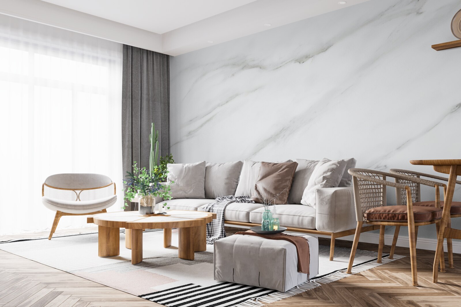 Fototapet Marmură albă ca zăpada cu modele de valuri gri