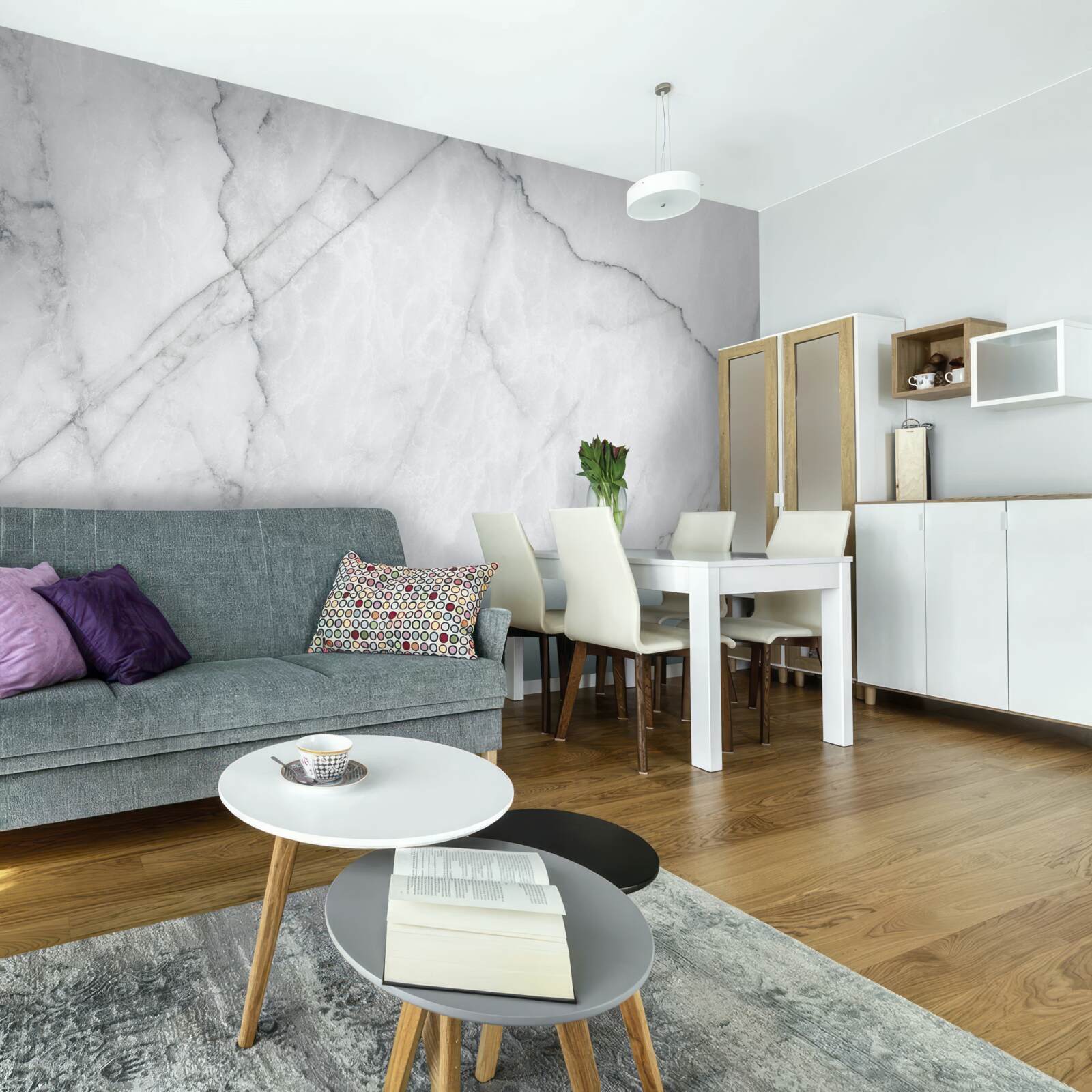 Fototapet marmură gri cu inserții negre