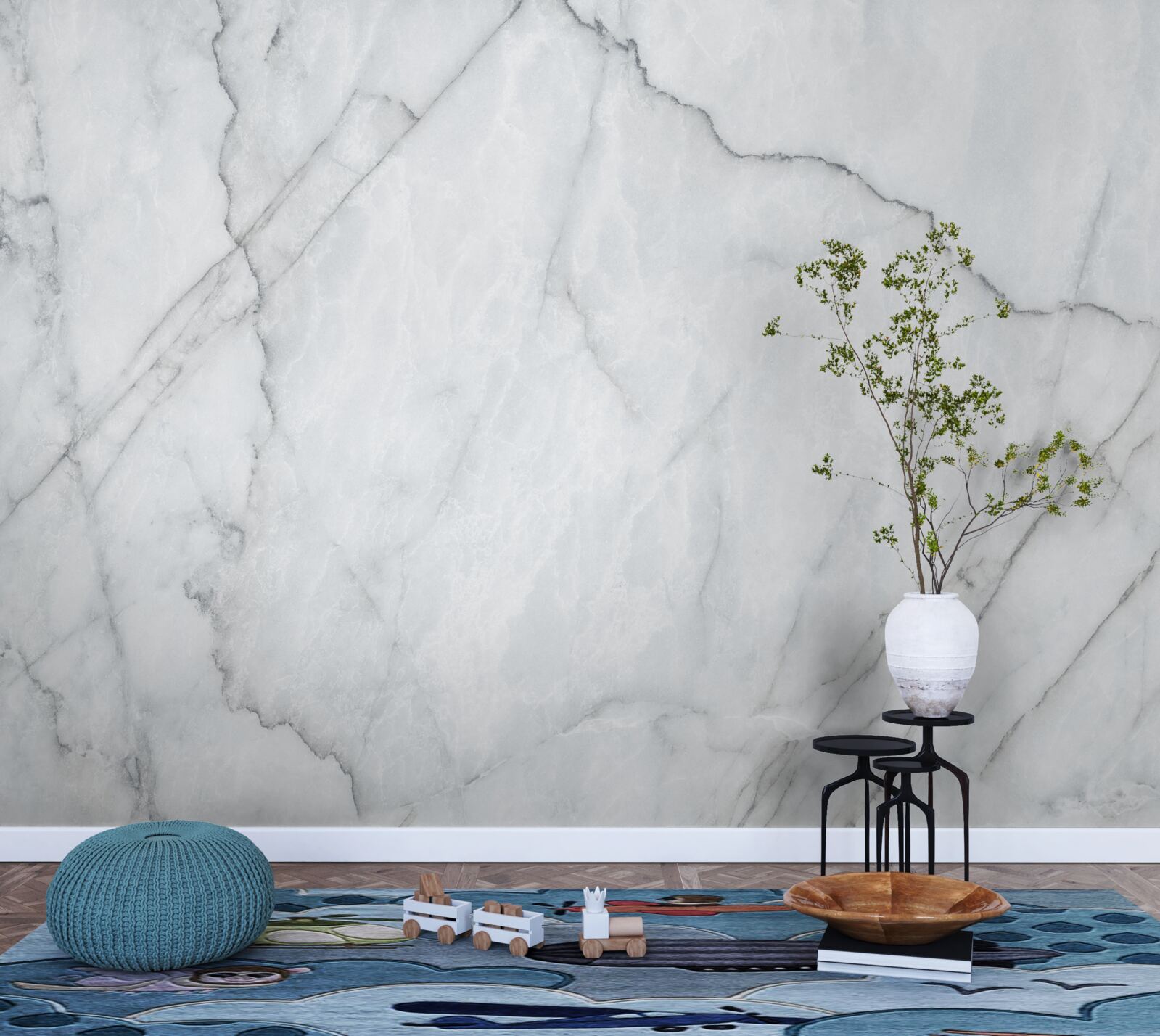 Fototapet marmură gri cu inserții negre