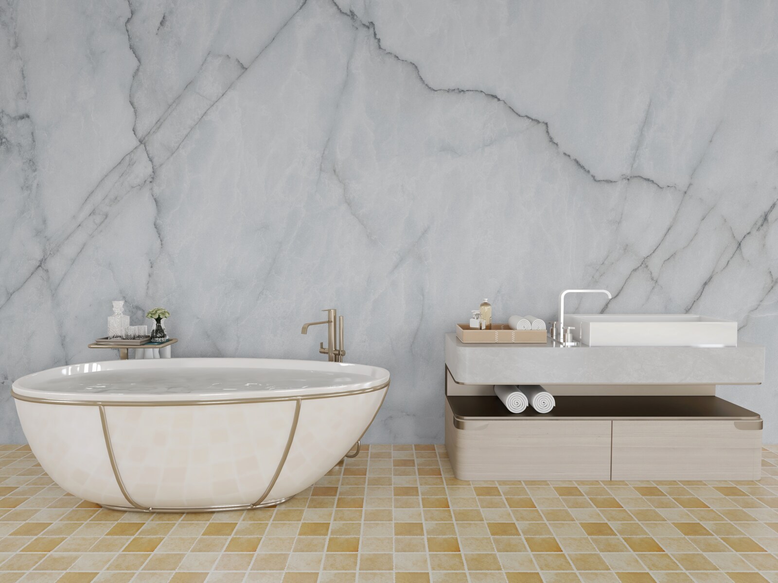 Fototapet marmură gri cu inserții negre