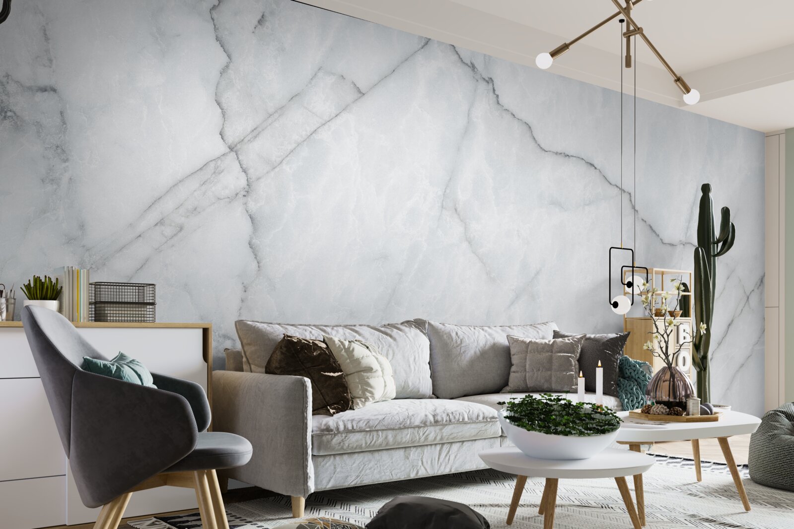 Fototapet marmură gri cu inserții negre