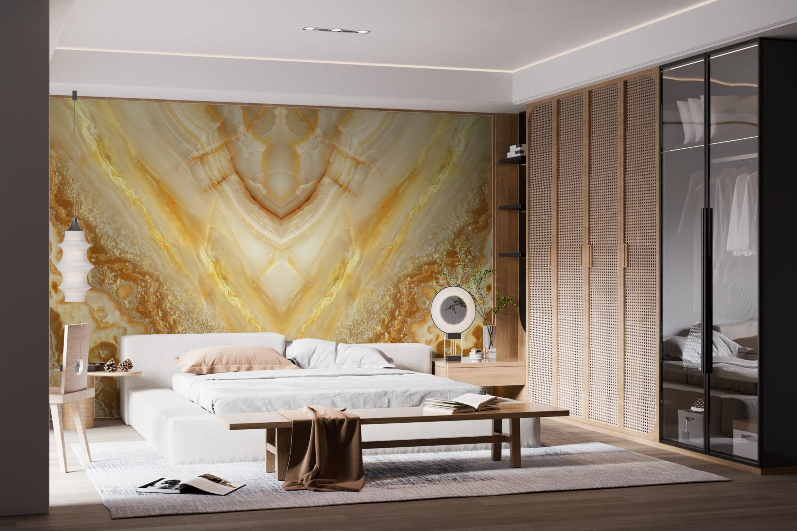 Fototapet felie de chihlimbar pe un fundal de marmură