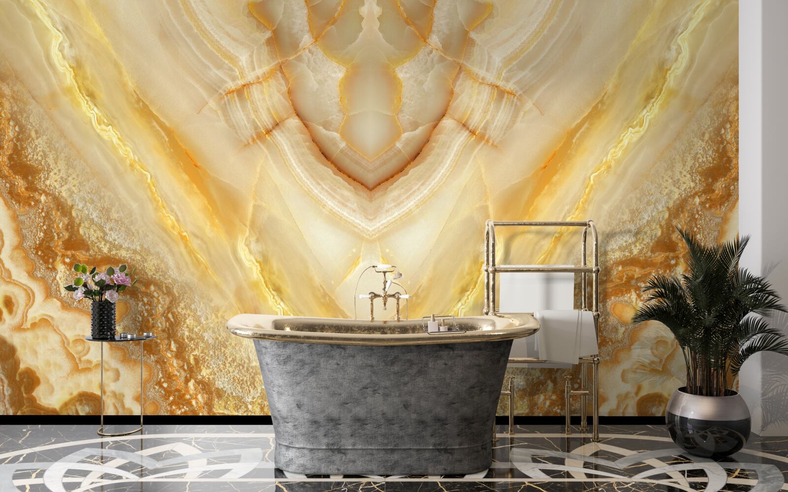 Fototapet felie de chihlimbar pe un fundal de marmură