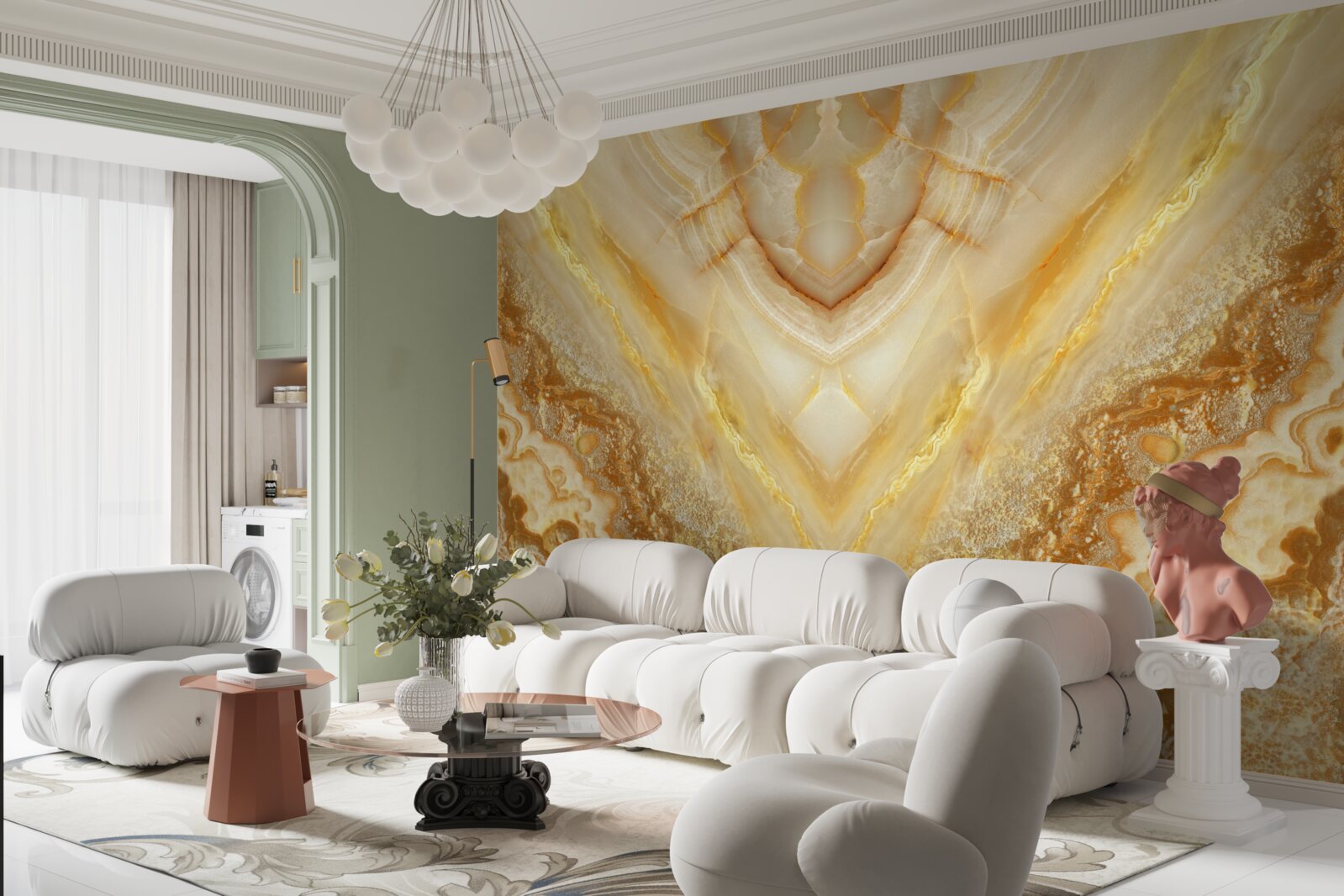 Fototapet felie de chihlimbar pe un fundal de marmură