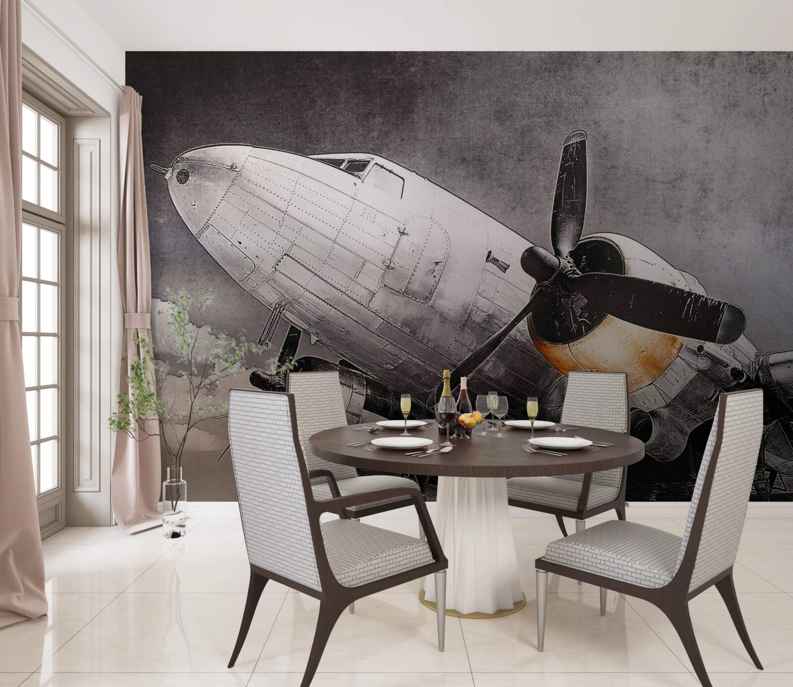 Fototapet aeronavă reprezentată în alb