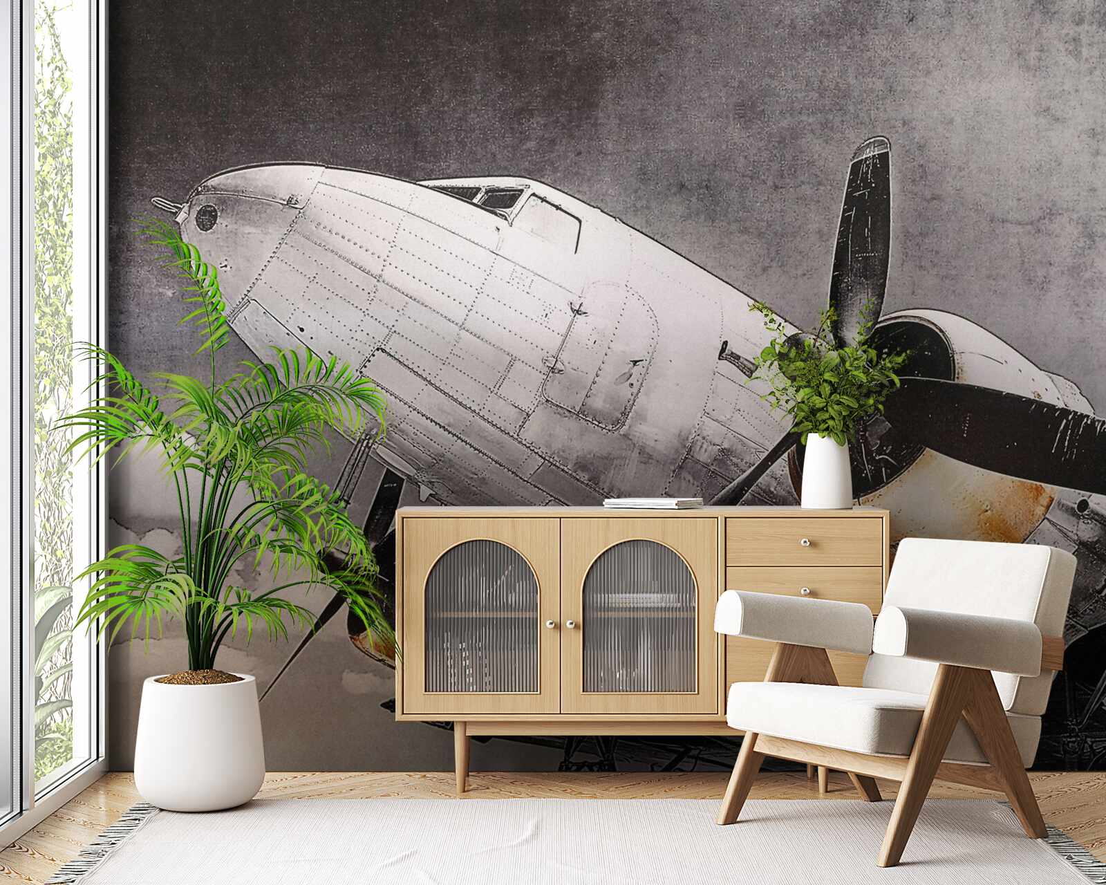 Fototapet aeronavă reprezentată în alb