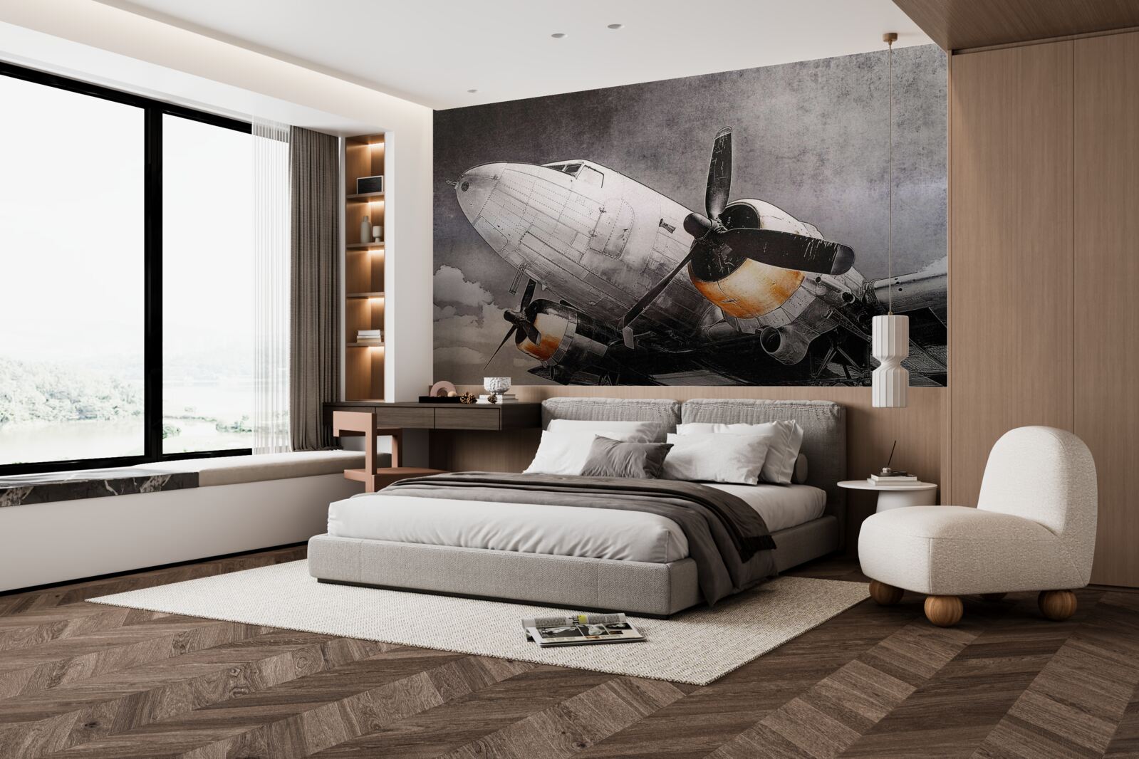 Fototapet aeronavă reprezentată în alb