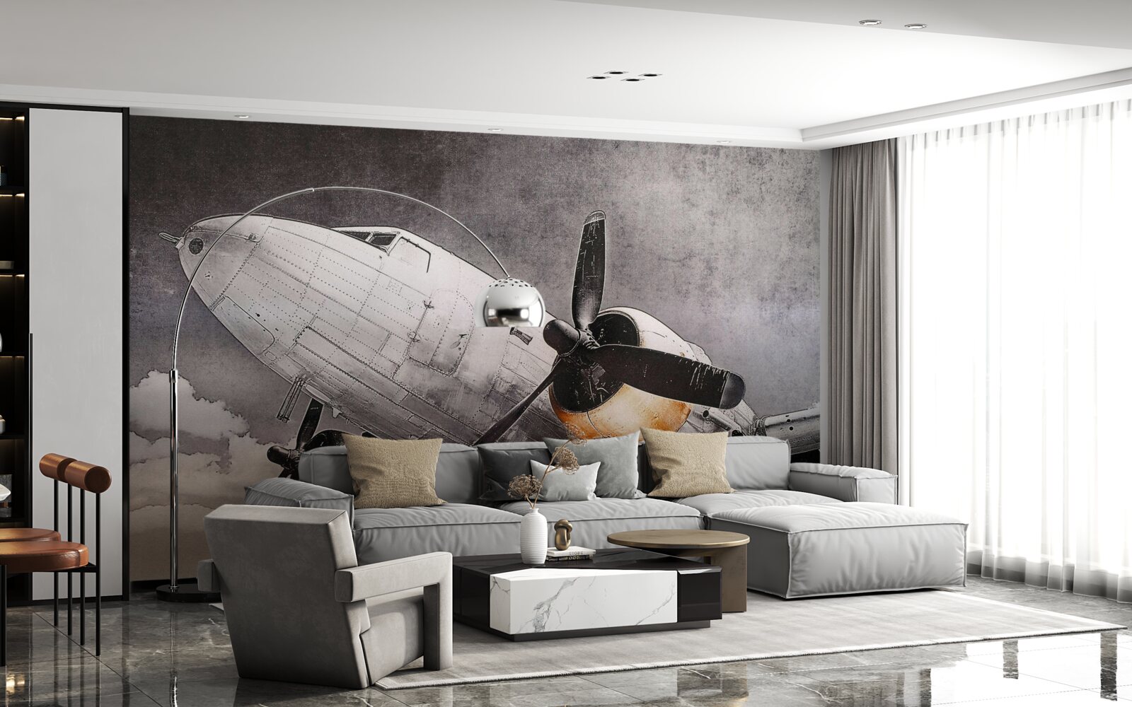 Fototapet aeronavă reprezentată în alb