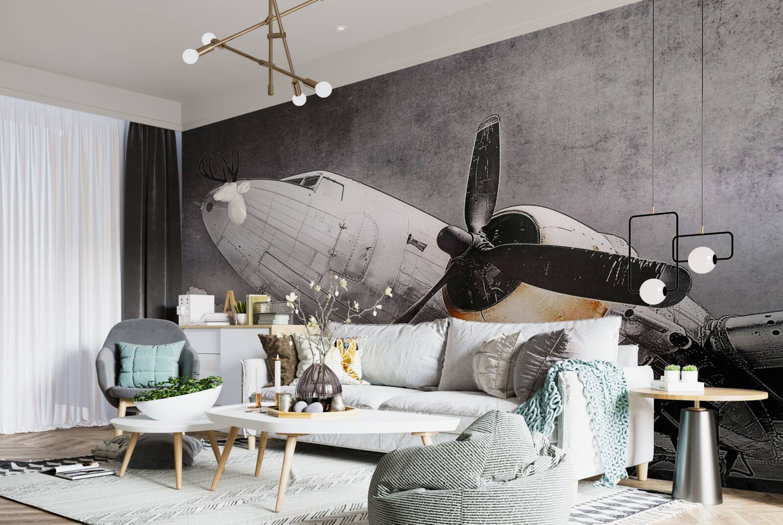 Fototapet aeronavă reprezentată în alb