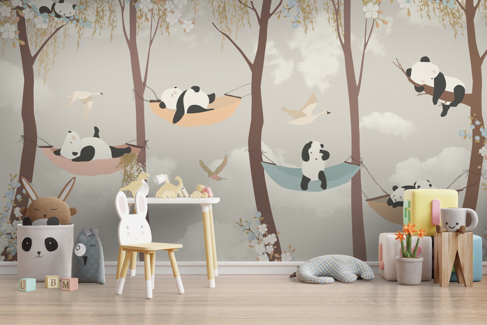 Fototapet pandas odihnindu-se pe hamace