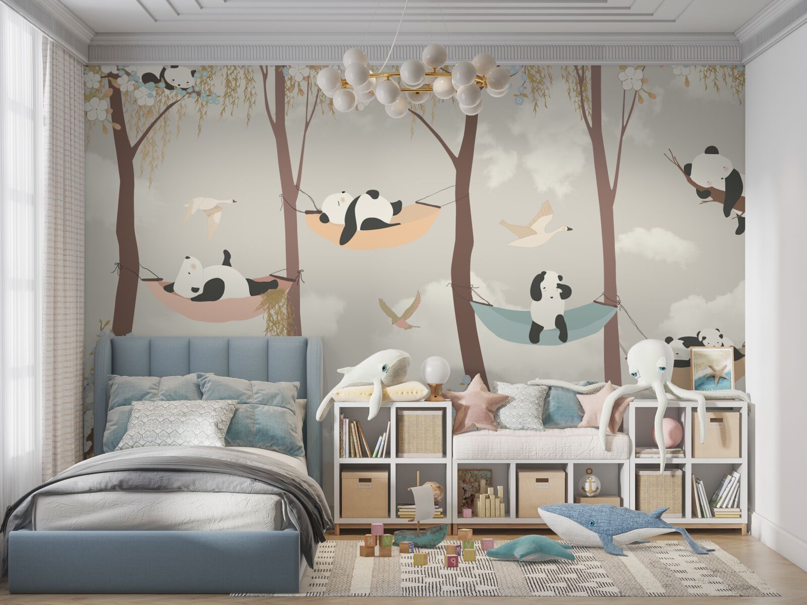 Fototapet pandas odihnindu-se pe hamace