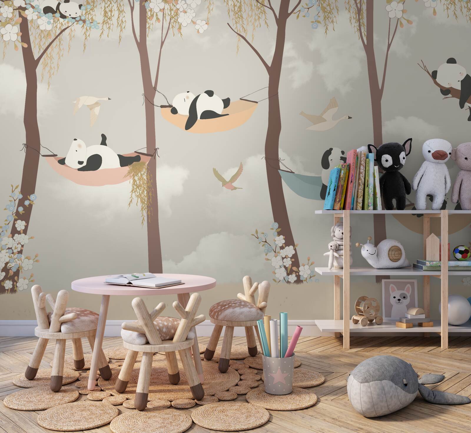 Fototapet pandas odihnindu-se pe hamace