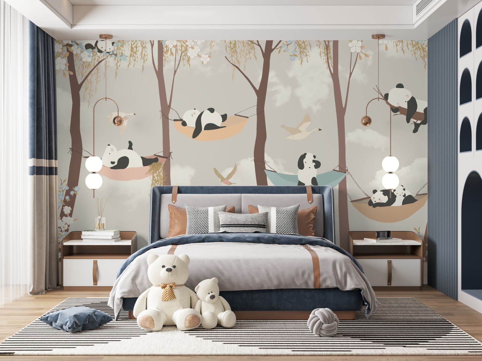 Fototapet pandas odihnindu-se pe hamace