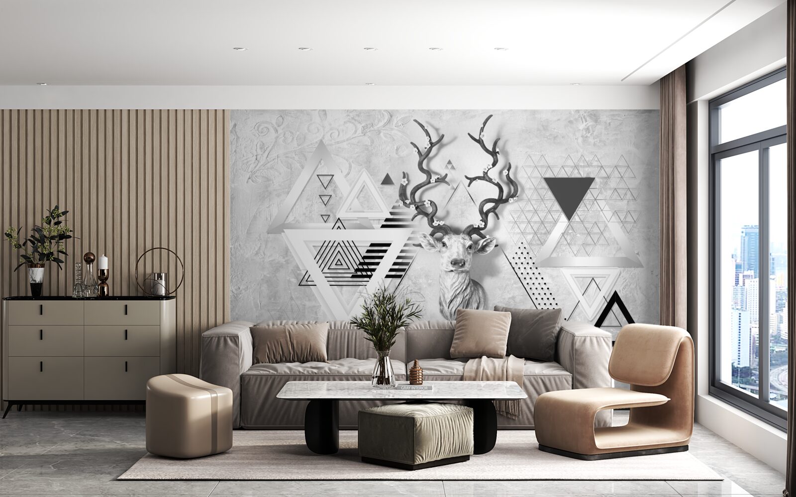 Fototapet imagine geometrică abstractă a unei căprioare mândre