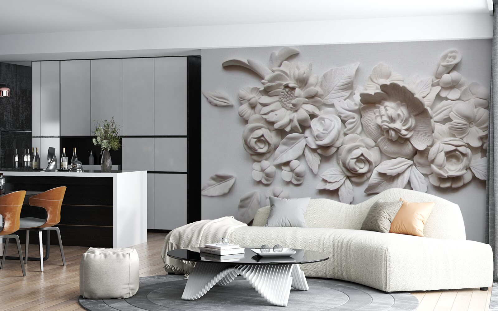 Fototapet relief cu flori albe