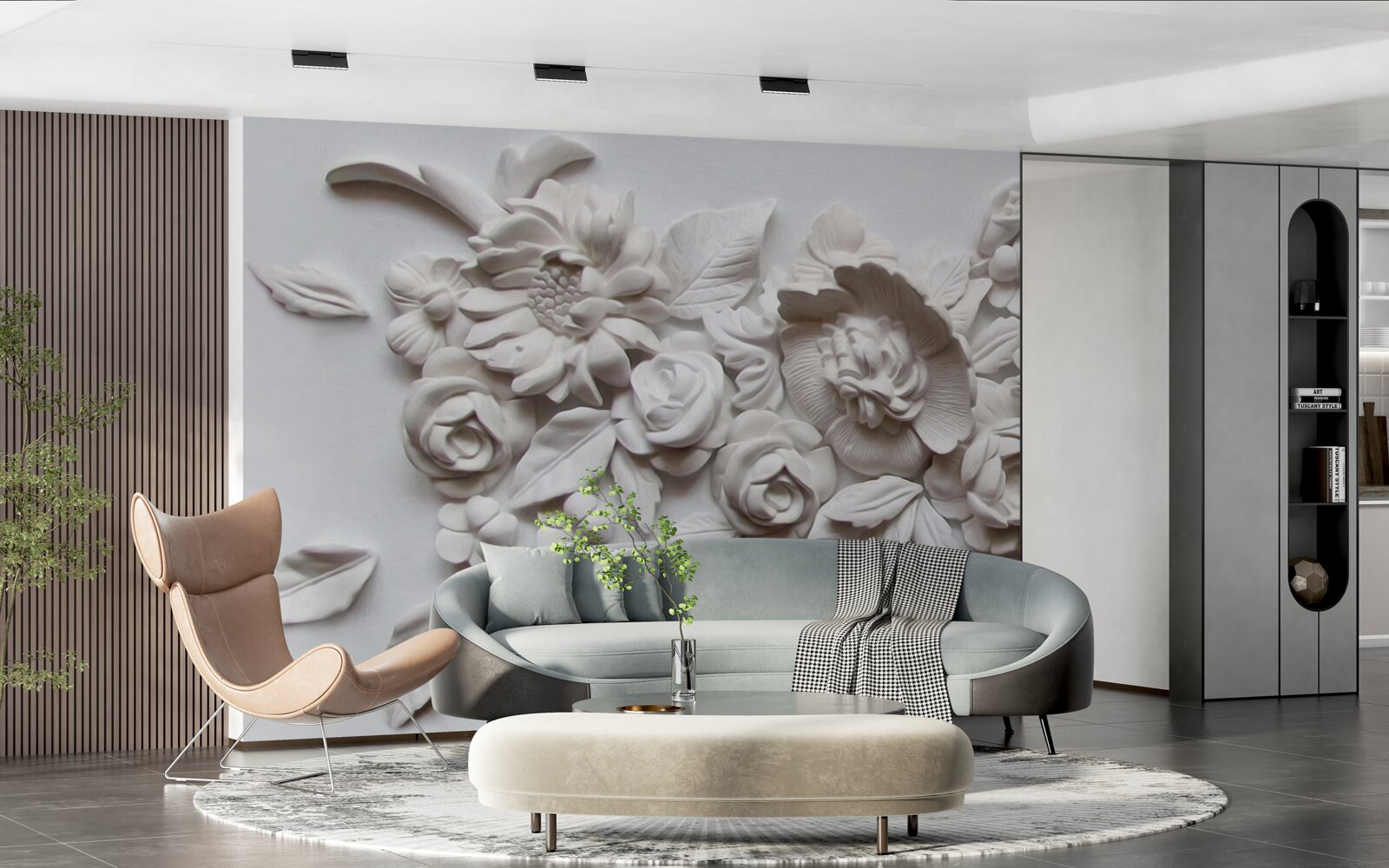 Fototapet relief cu flori albe