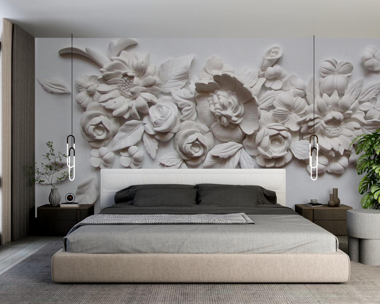 Fototapet relief cu flori albe