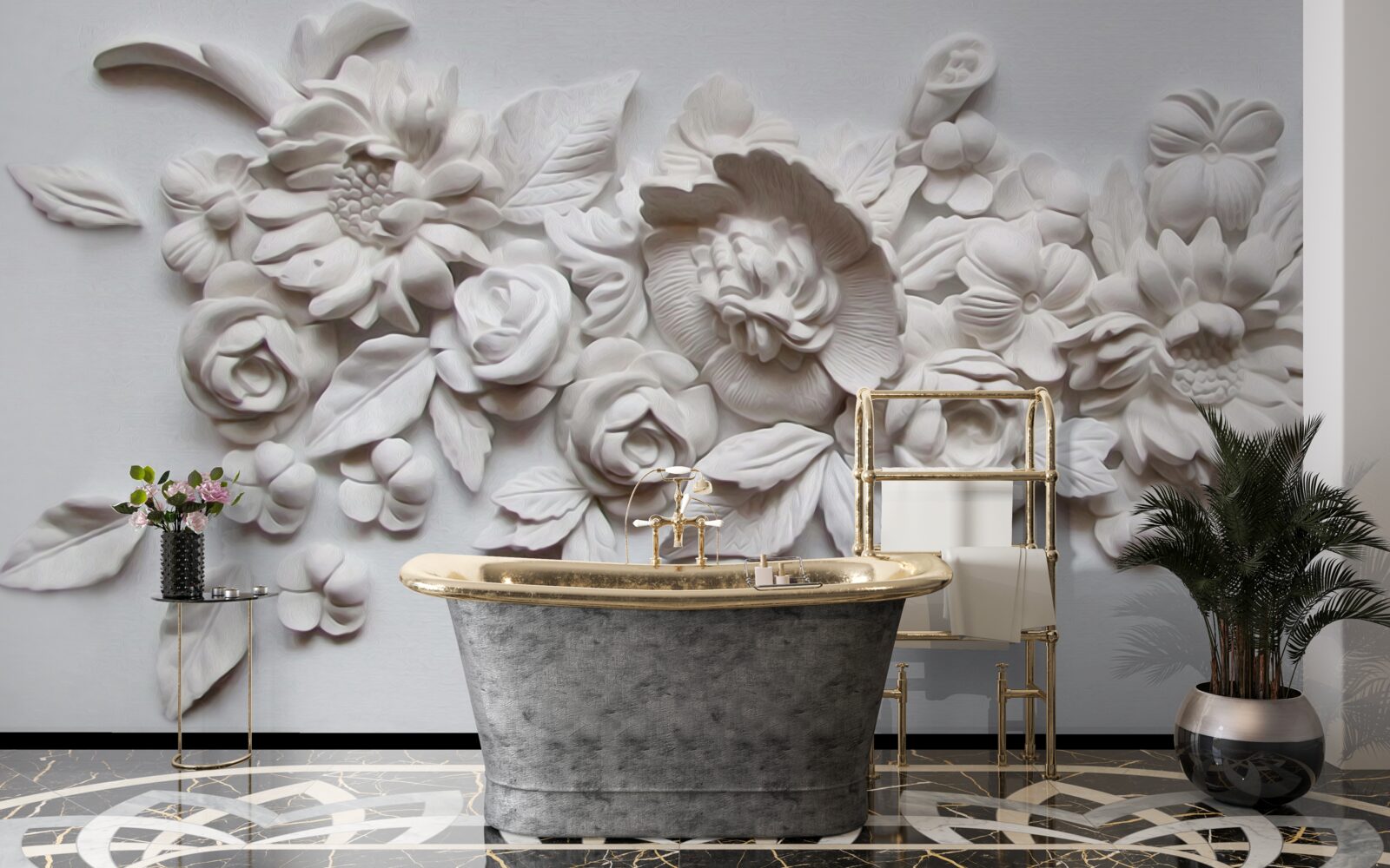 Fototapet relief cu flori albe