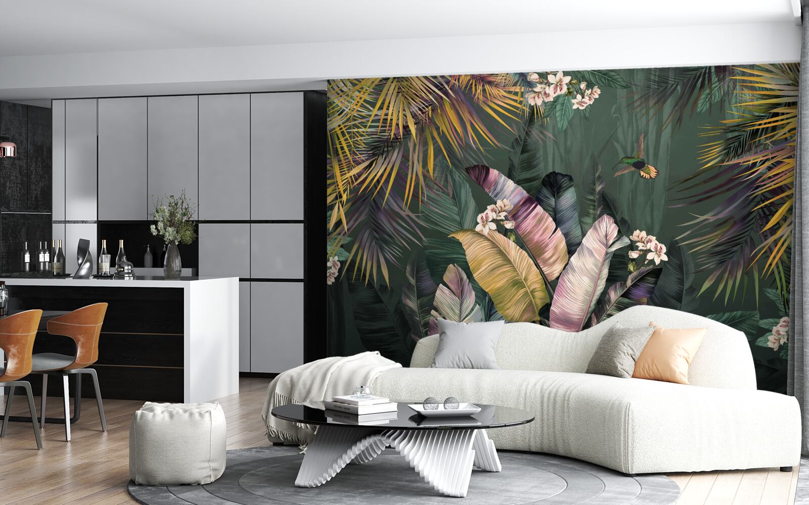 Fototapet plante asemănătoare penelor într-o pădure nocturnă