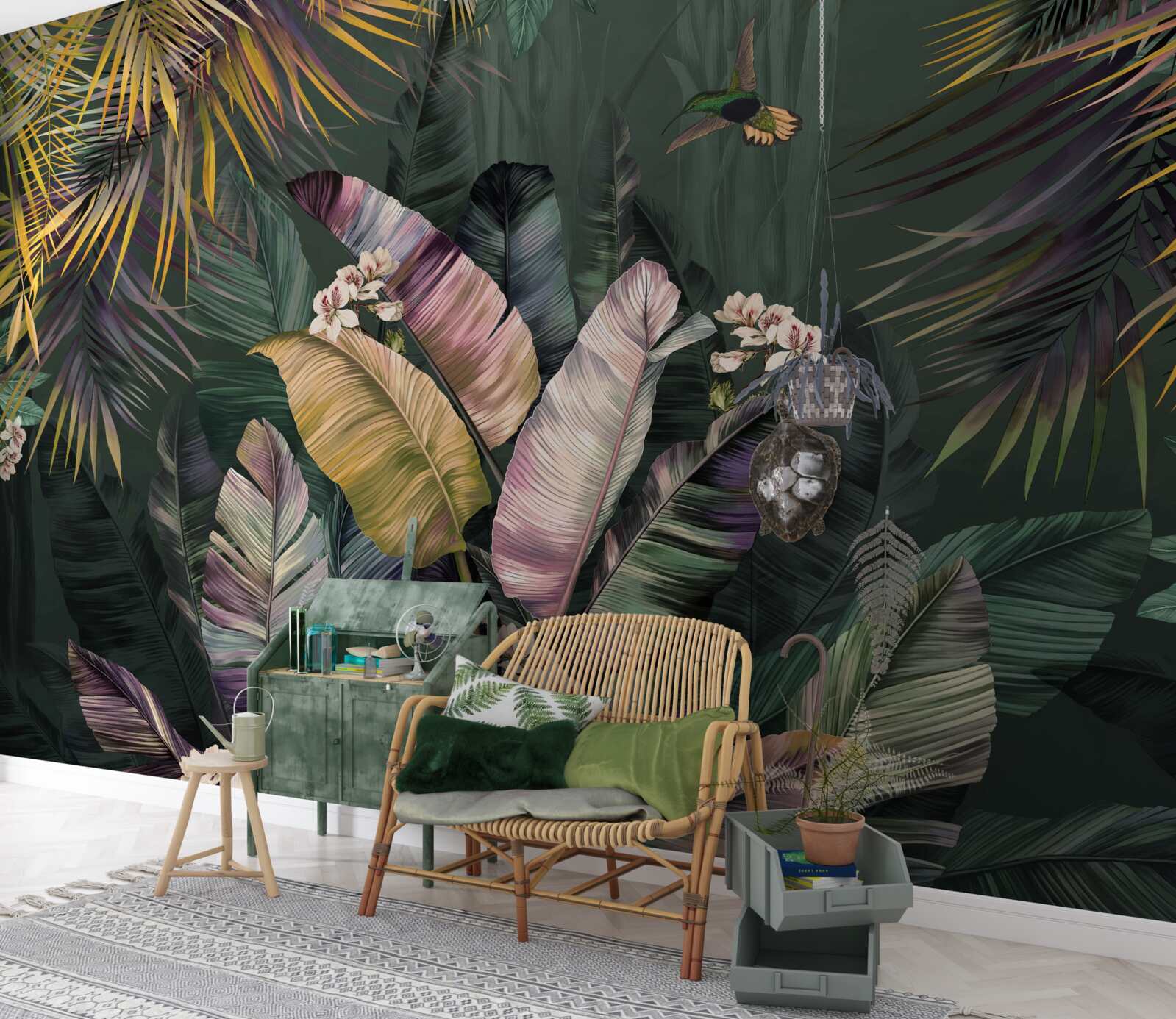 Fototapet plante asemănătoare penelor într-o pădure nocturnă